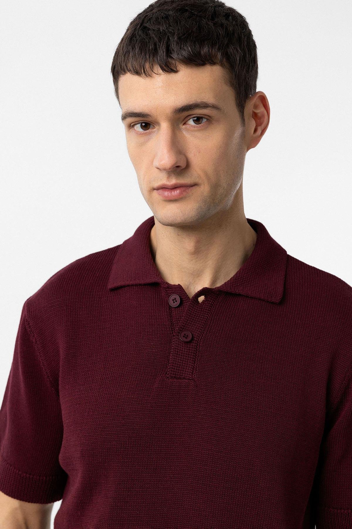 Antioch Bordo 100% Pamuk Polo Yaka Triko T-Shirt