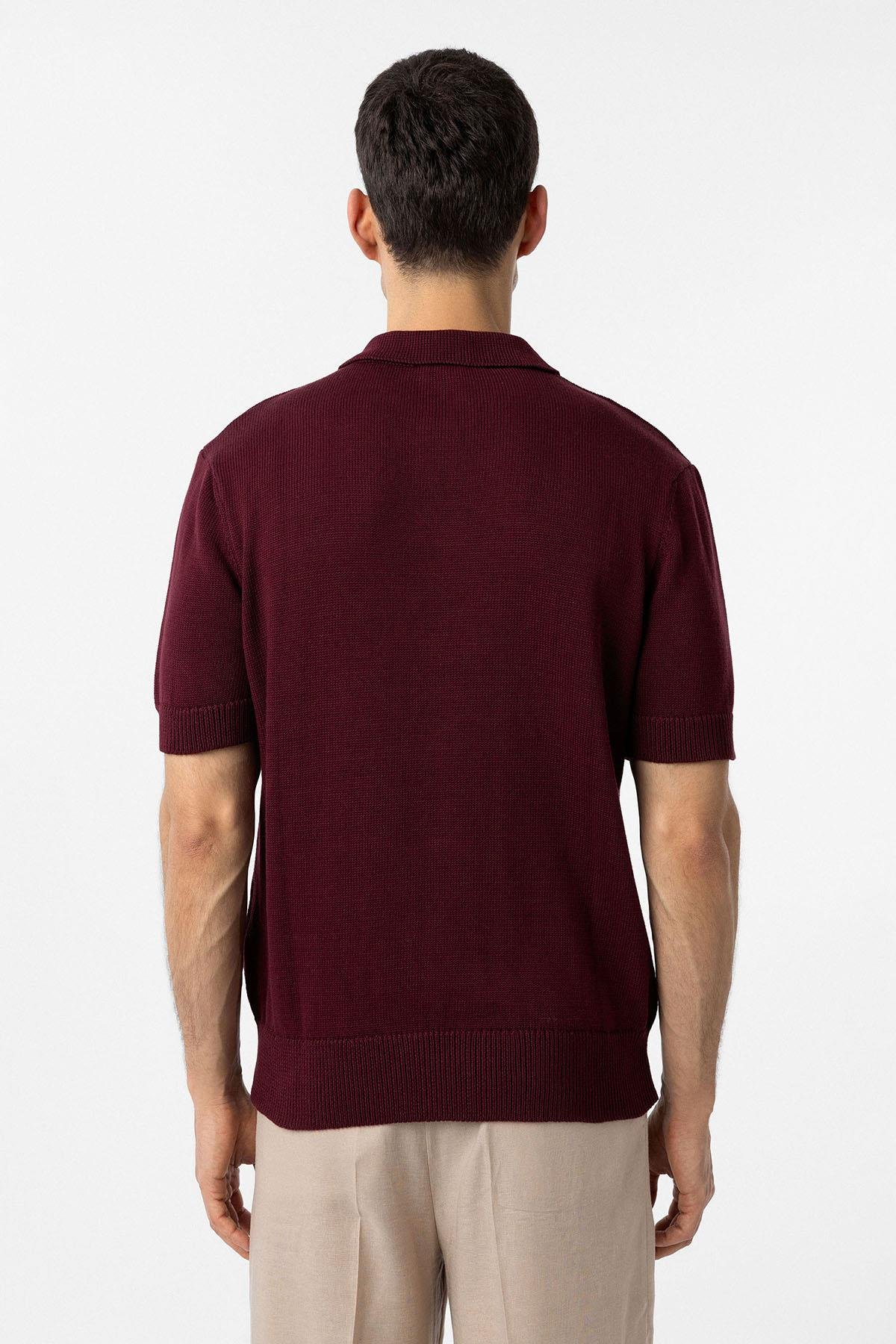 Antioch Bordo 100% Pamuk Polo Yaka Triko T-Shirt