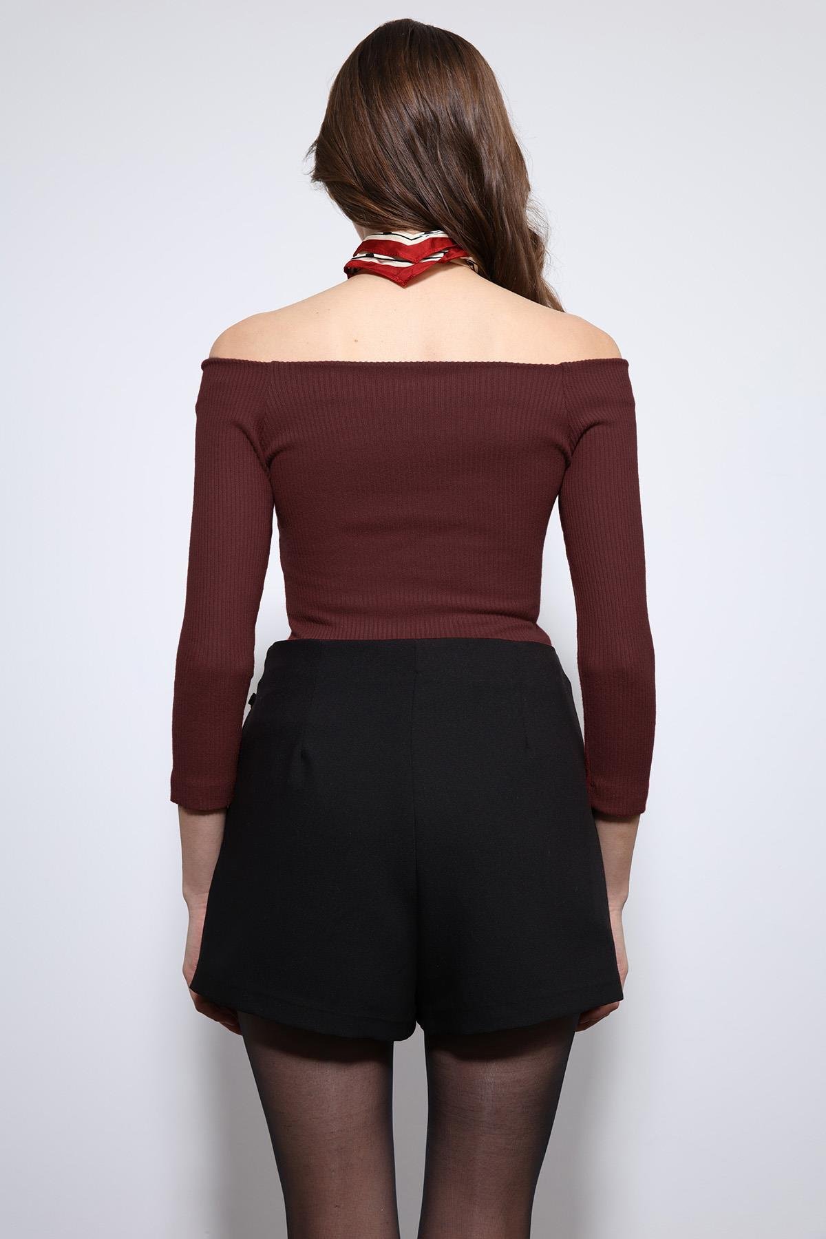 Antioch Bordo Açık Omuz Detaylı Top