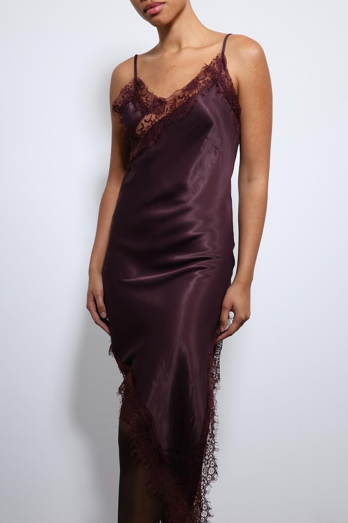 Antioch Bordo Asimetrik Dantel Elbise