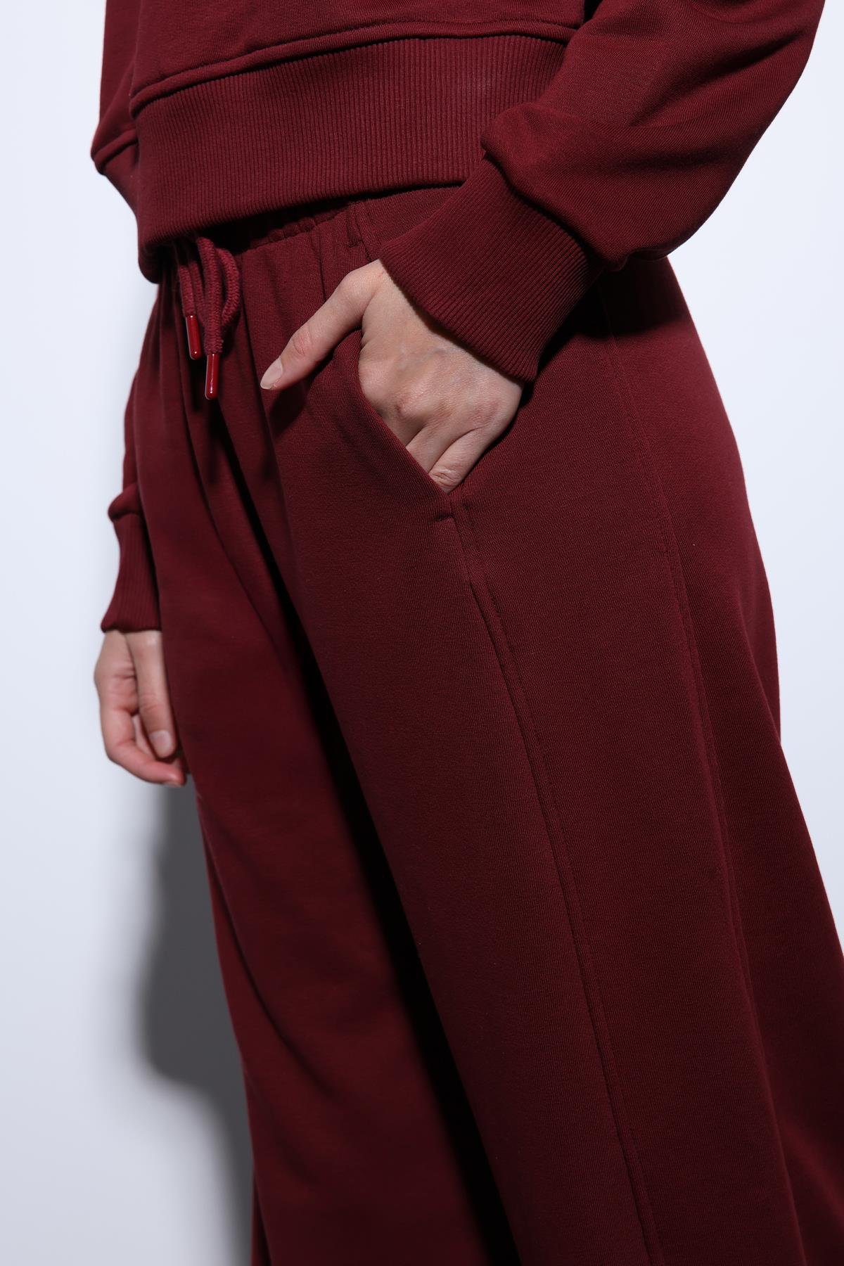 Antioch Bordo Basic Düz Paça Kadın Eşofman Altı