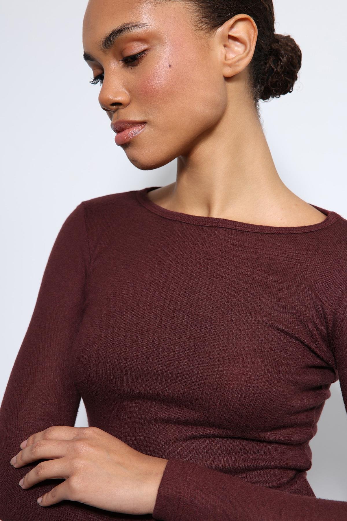 Antioch Bordo Basic Uzun Kollu T-Shirt