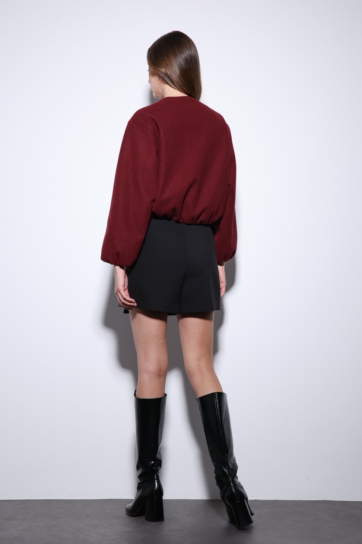 Antioch Bordo Bel Lastikli Crop Kadın Mont