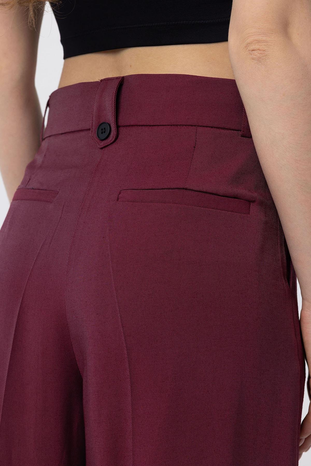 Antioch Bordo Çift Pilili Kadın Pantolon