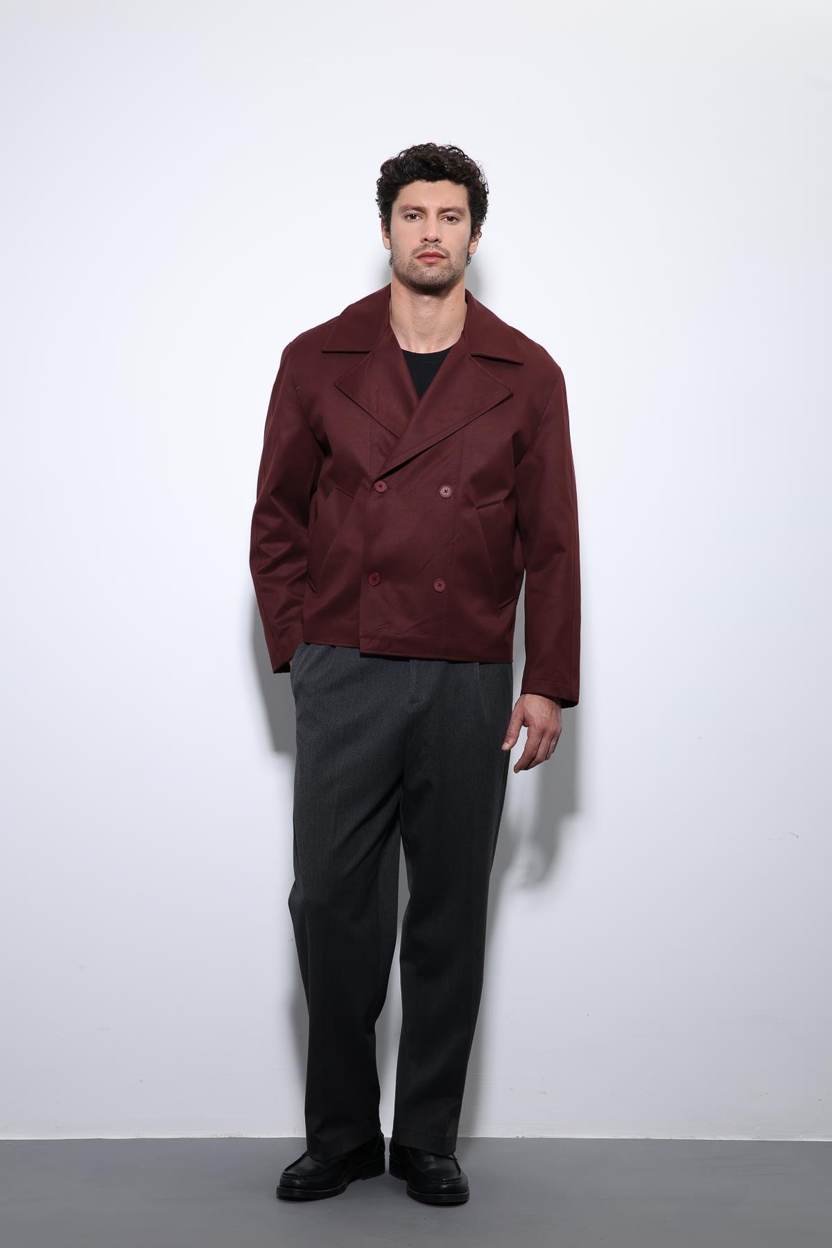 Antioch Bordo Crop Fit Erkek Trençkot