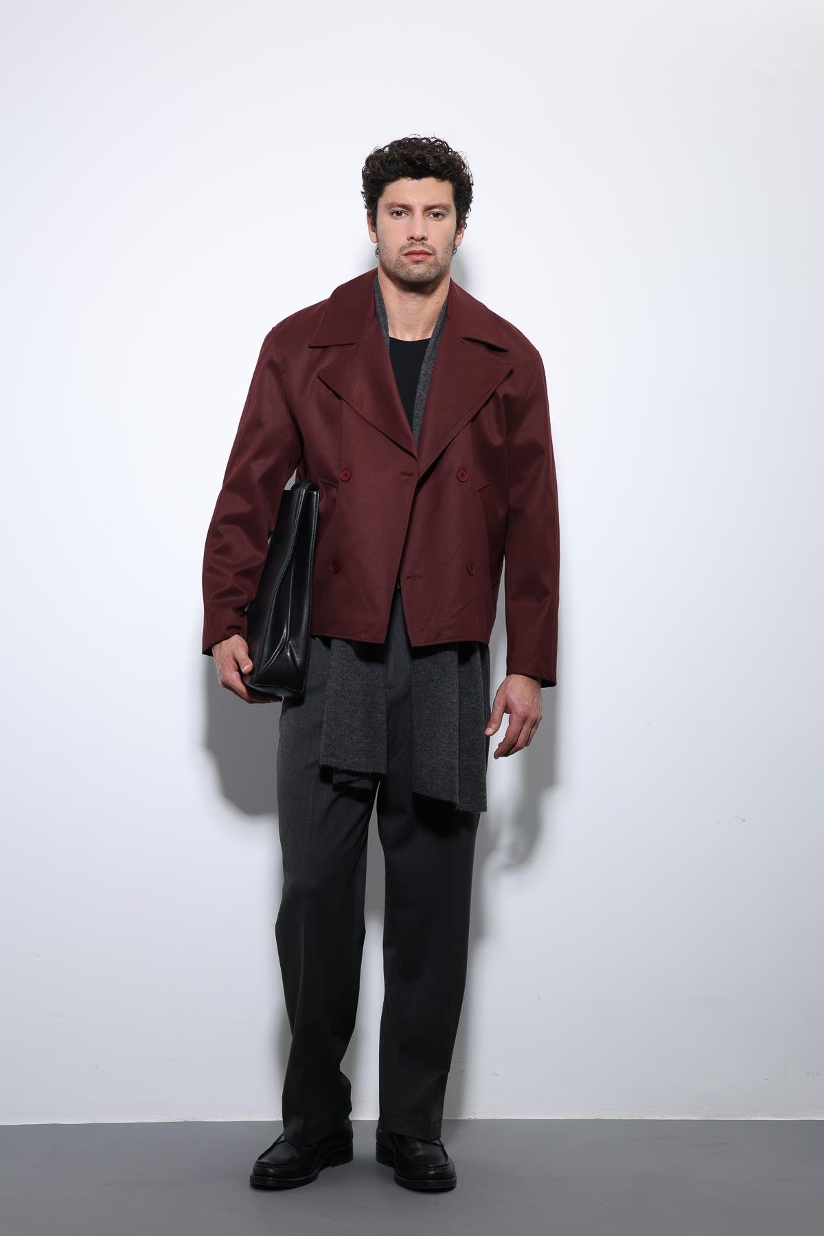 Antioch Bordo Crop Fit Erkek Trençkot