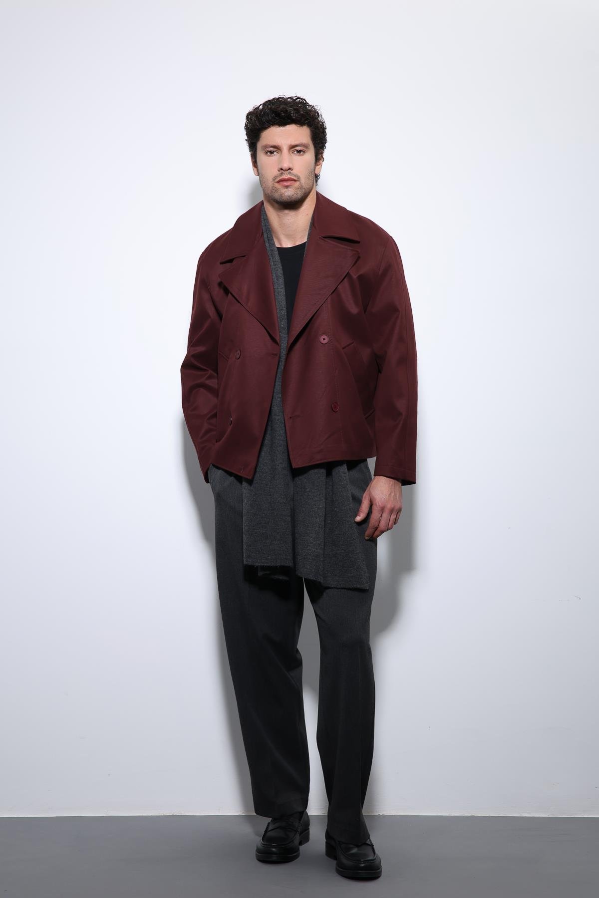 Antioch Bordo Crop Fit Erkek Trençkot