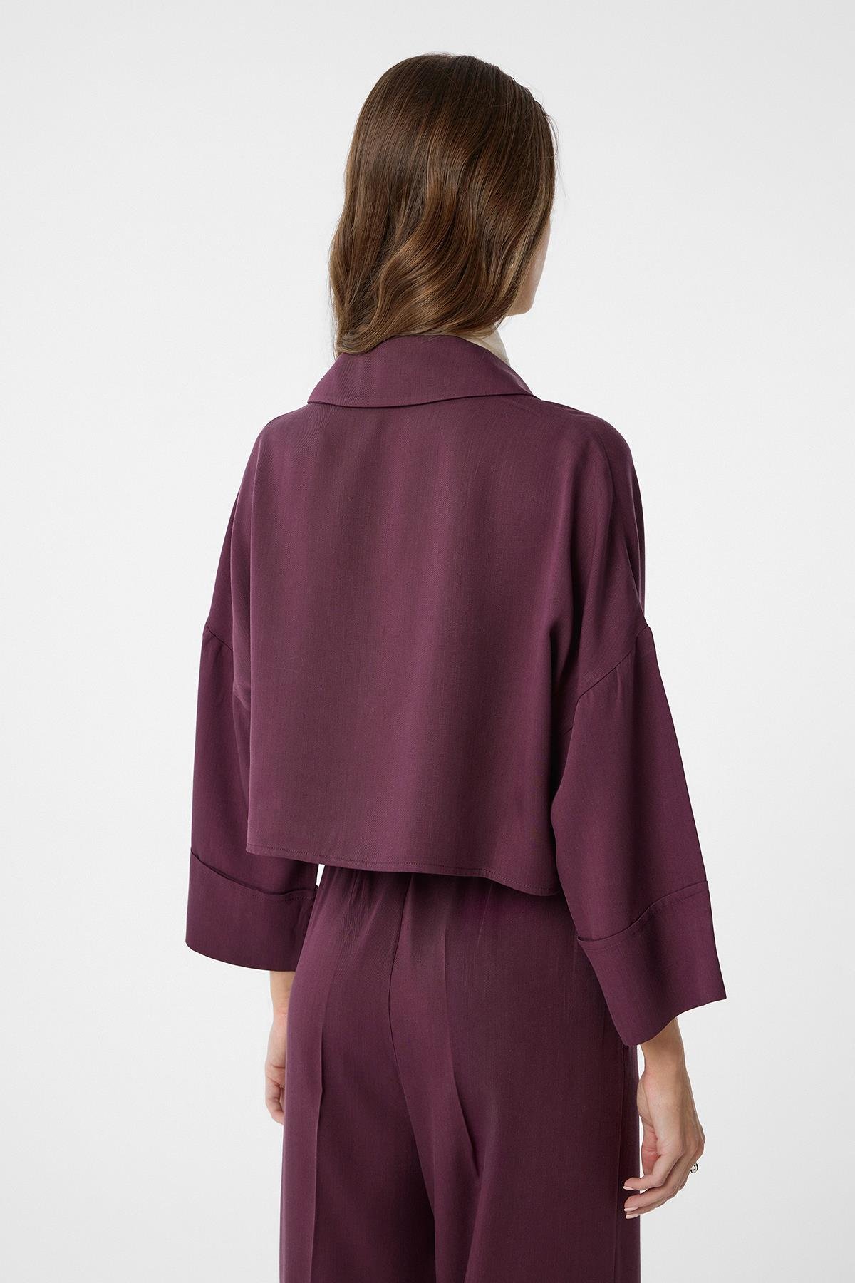 Antioch Bordo Crop Kadın Gömlek