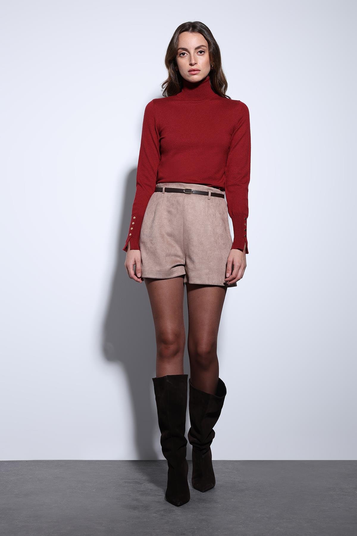 Antioch Bordo Dik Yaka Triko Kazak