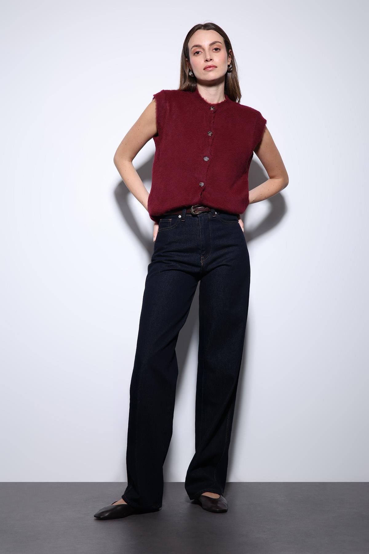 Antioch Bordo Dokulu Kadın Triko Yelek