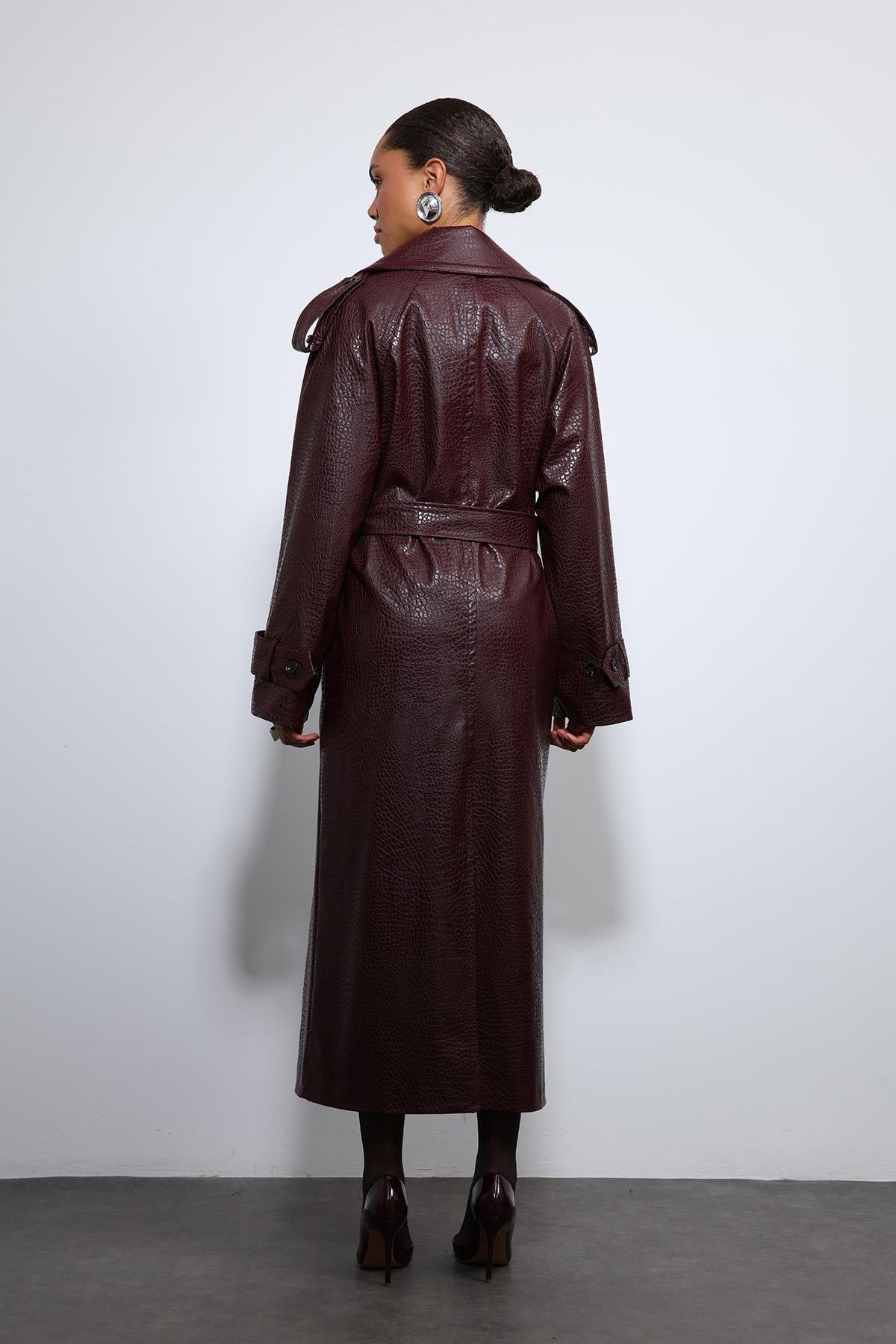 Antioch Bordo Dokulu Suni Deri Trençkot