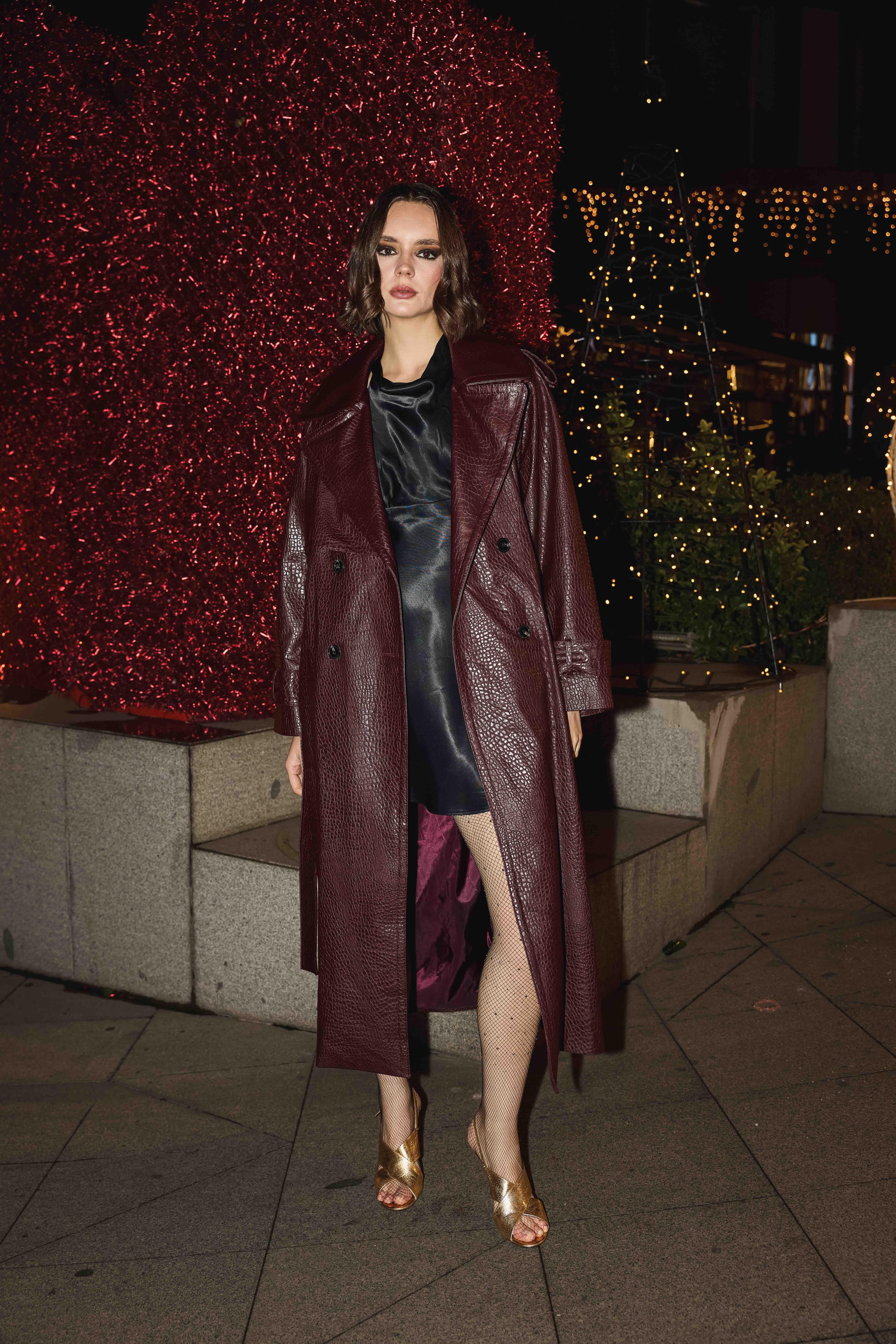 Antioch Bordo Dokulu Suni Deri Trençkot