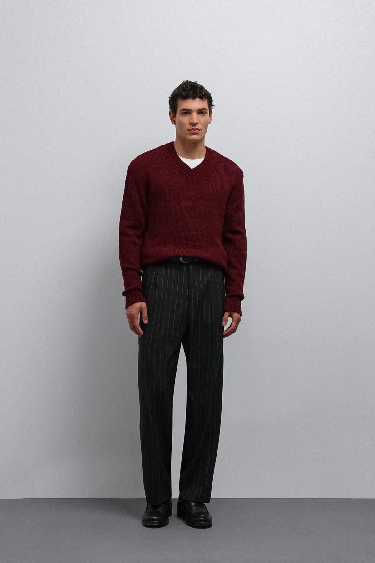 Antioch Bordo Dokulu V Yaka Erkek Kazak