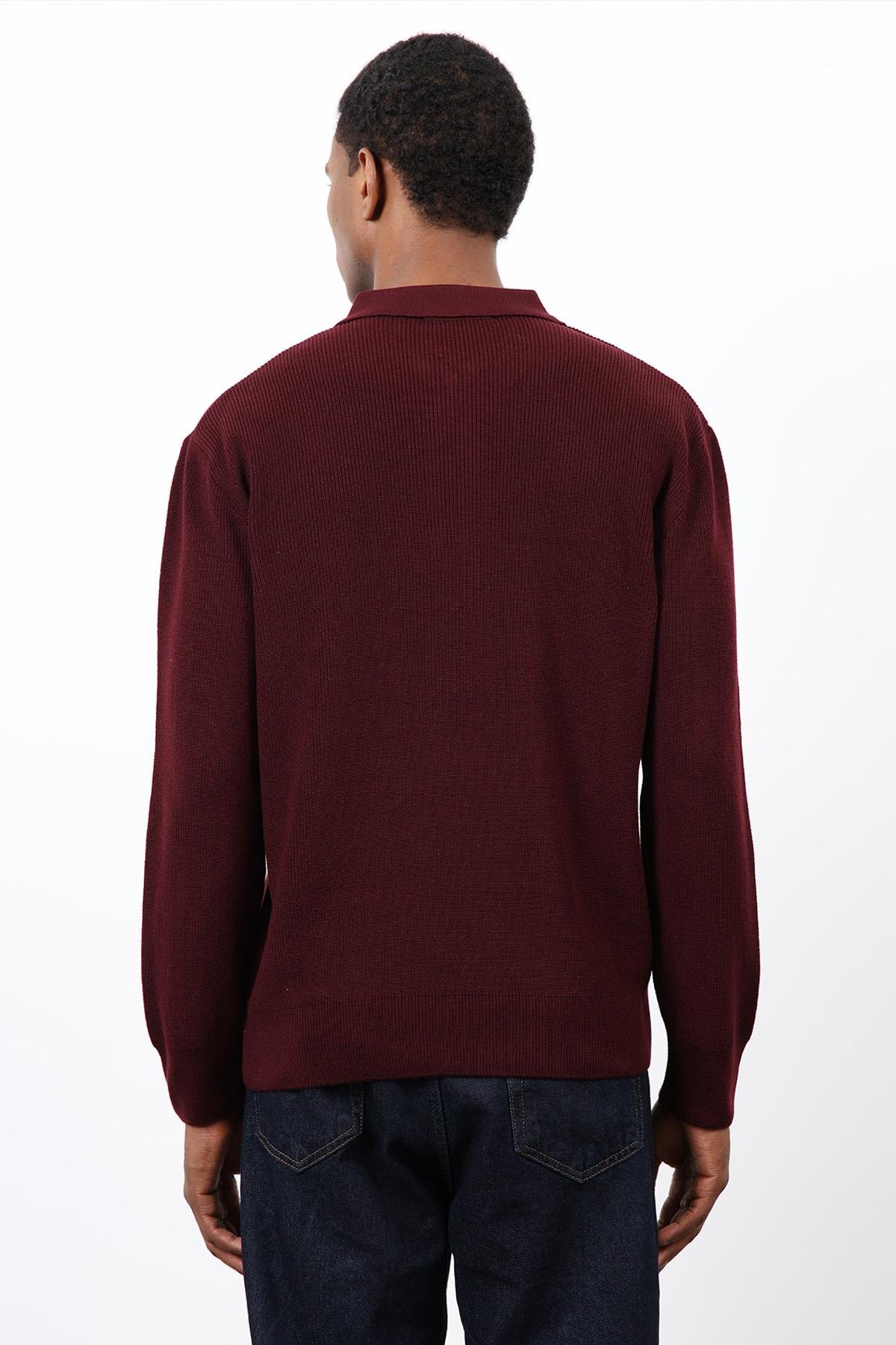 Antioch Bordo Fermuarlı Erkek Triko Kazak