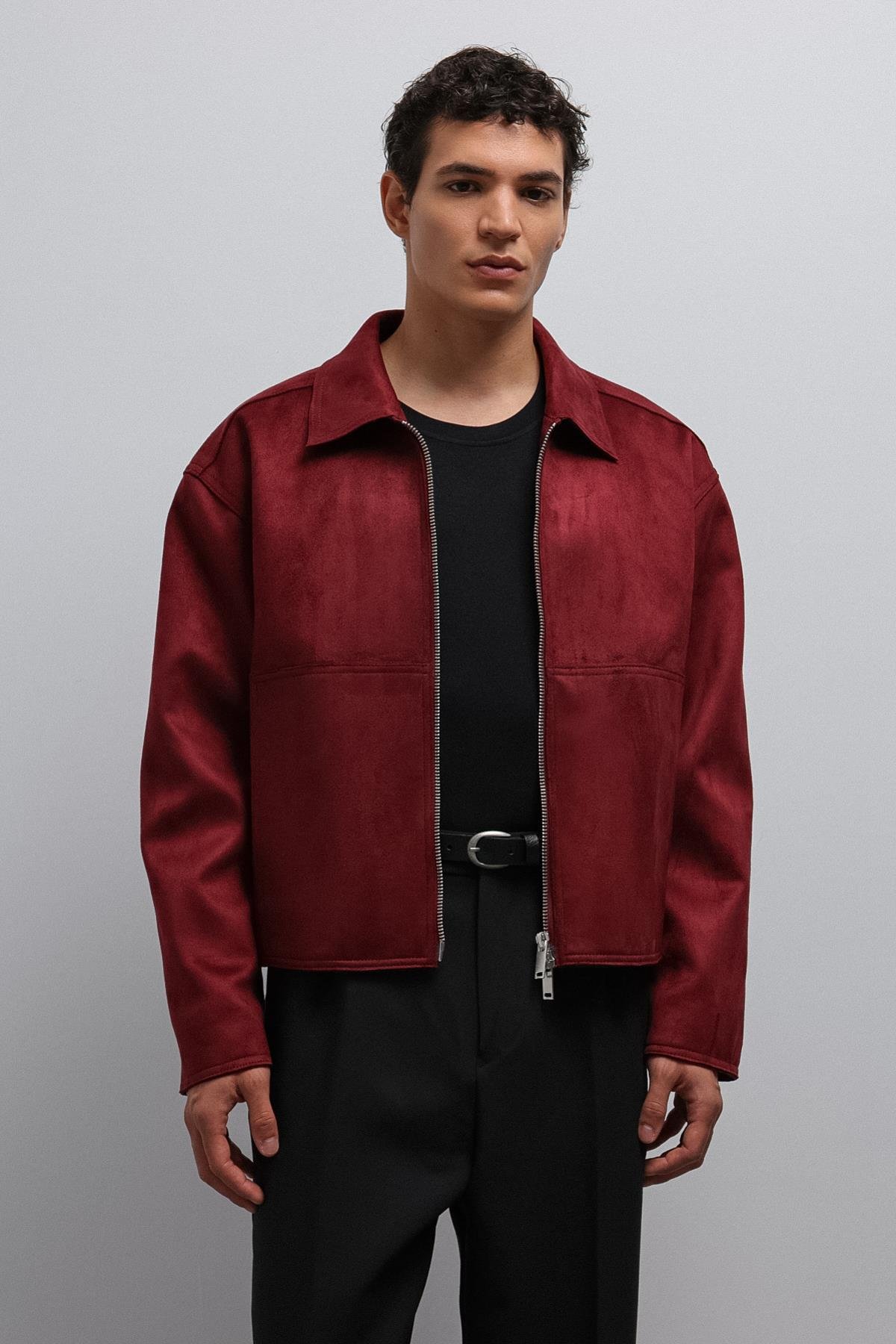 Antioch Bordo Fermuarlı Suni Süet Erkek Mont