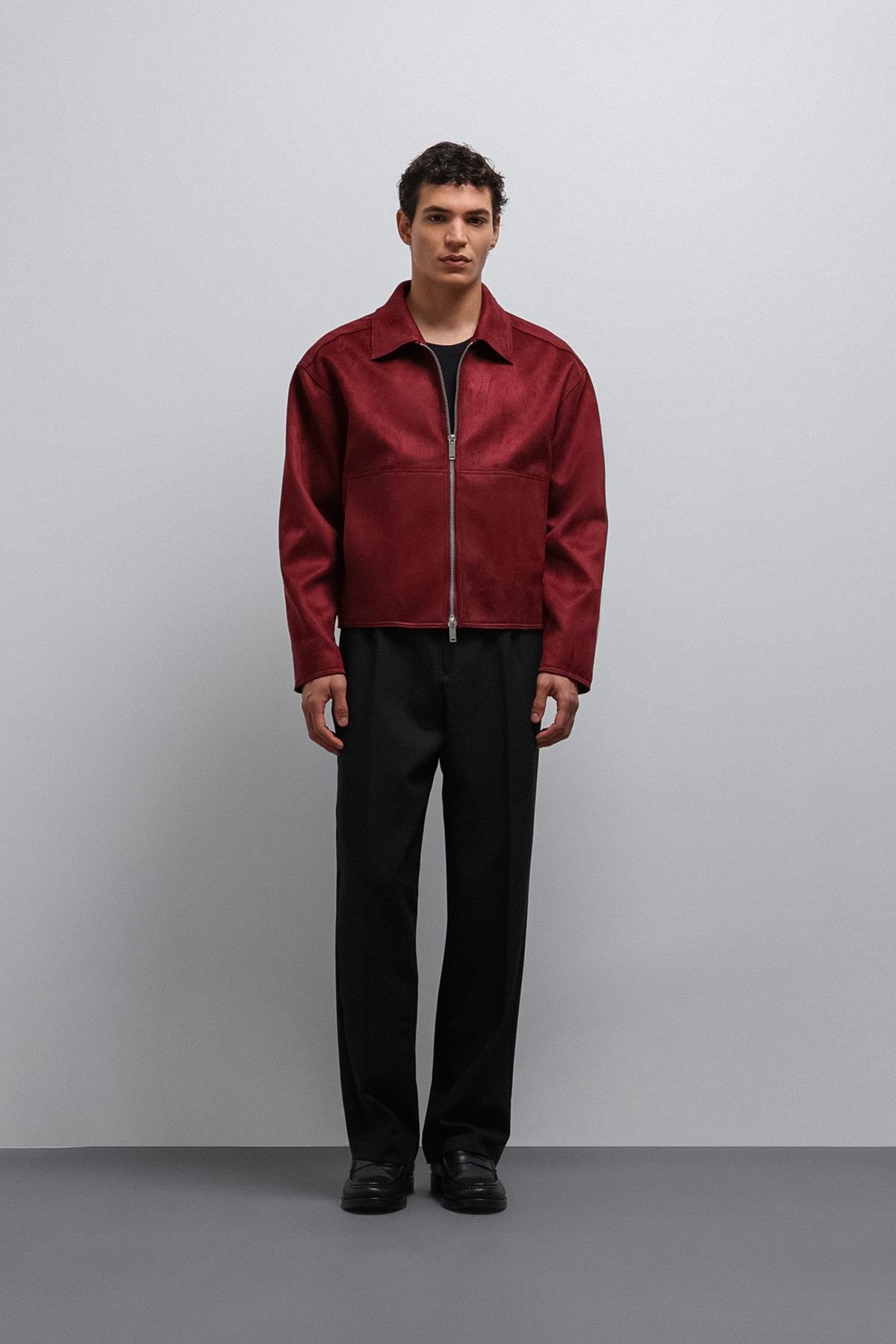 Antioch Bordo Fermuarlı Suni Süet Erkek Mont