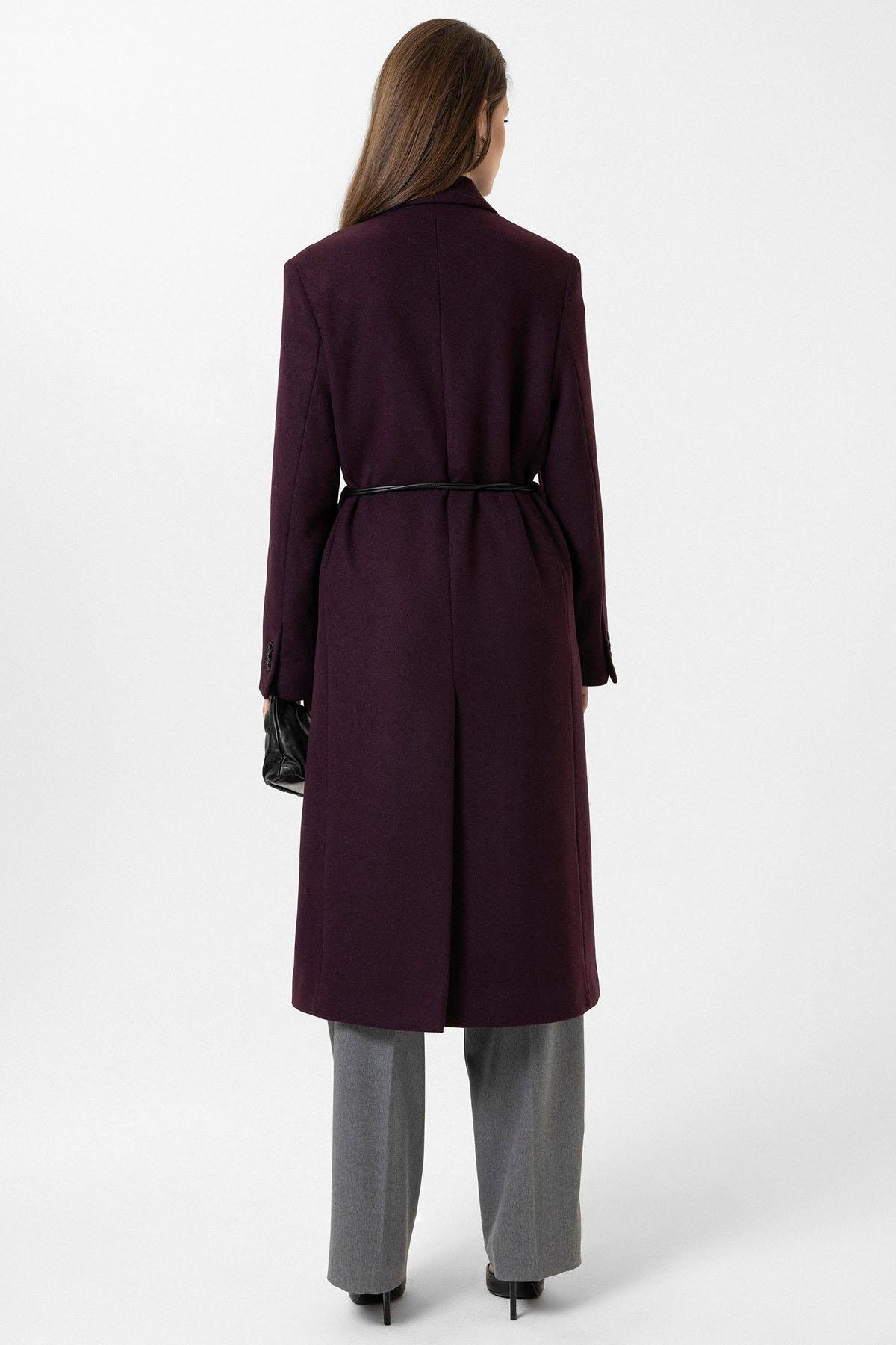 Antioch Bordo Kadın Kemerli Kruvaze Kaban