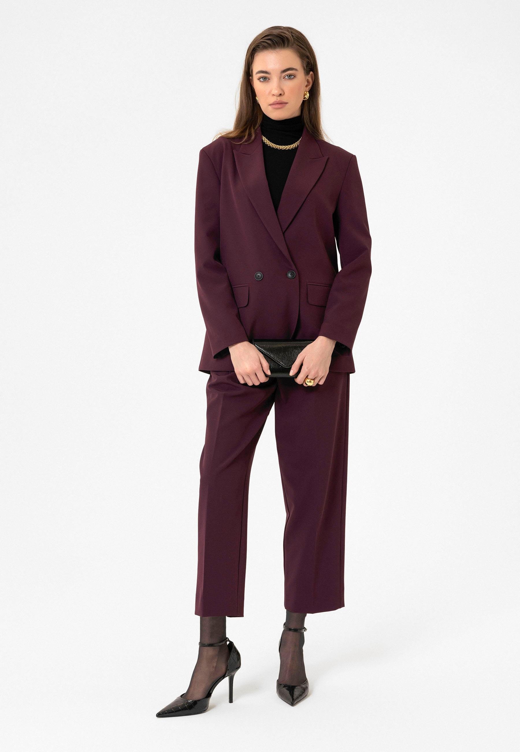 Antioch Bordo Kadın Kruvaze Kapama Oversize Blazer Ceket