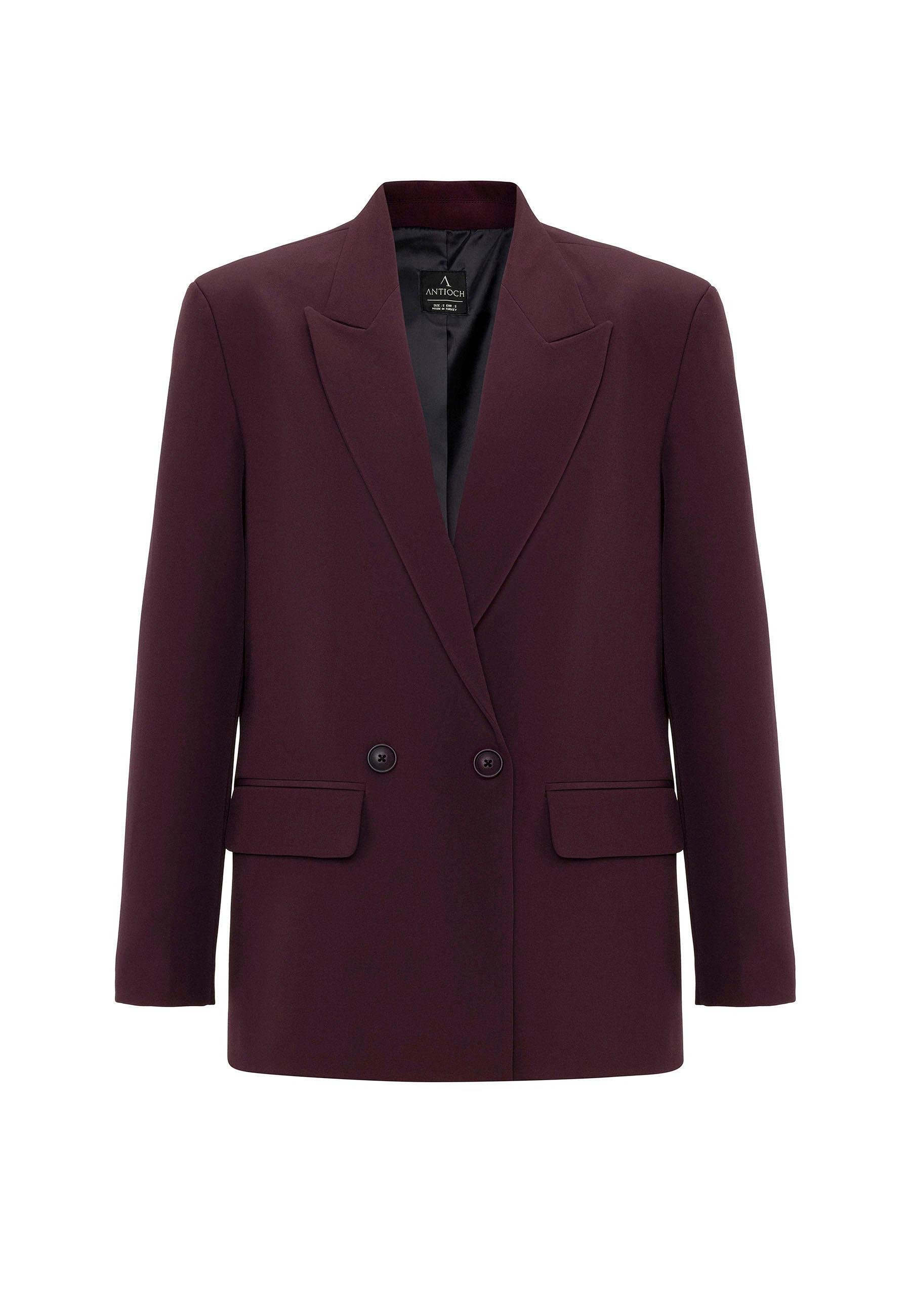 Antioch Bordo Kadın Kruvaze Kapama Oversize Blazer Ceket