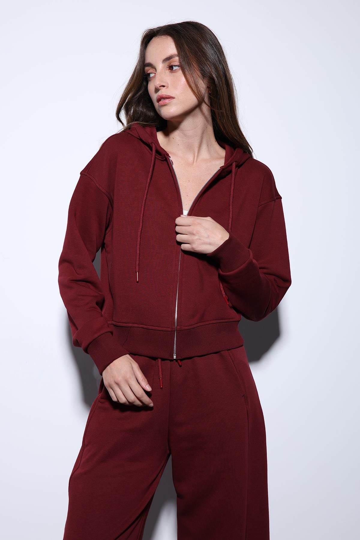 Antioch Bordo Kapüşonlu Kadın Sweatshirt