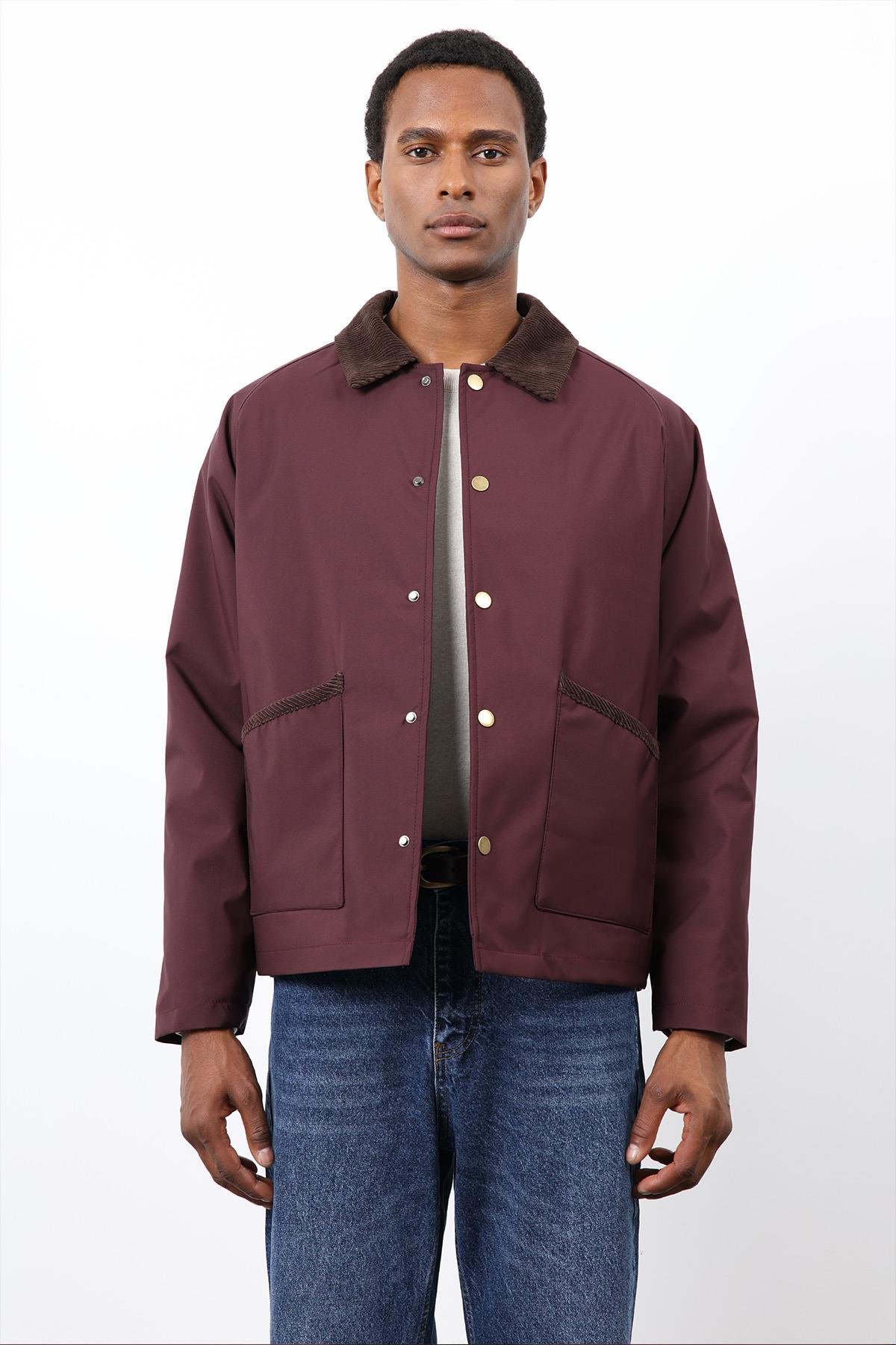 Antioch Bordo Kontrast Yaka Erkek Mont
