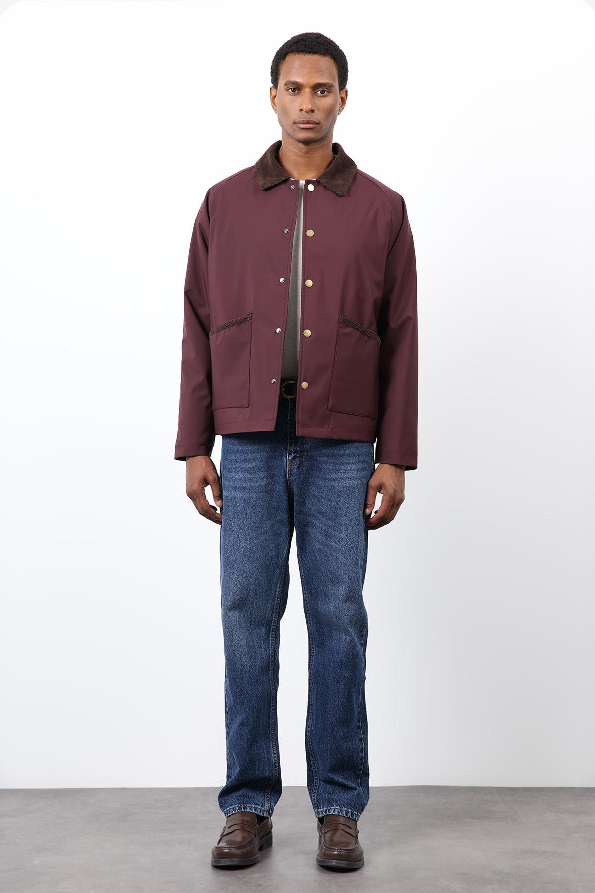 Antioch Bordo Kontrast Yaka Erkek Mont