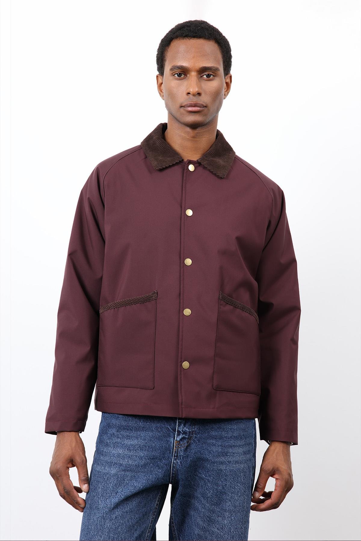 Antioch Bordo Kontrast Yaka Erkek Mont