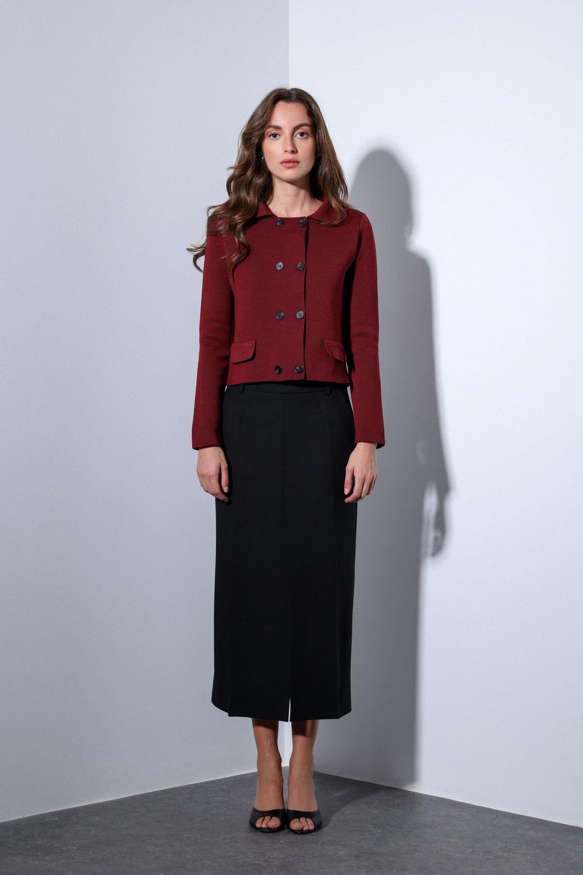 Antioch Bordo Kruvaze Kapama Kadın Triko Hırka