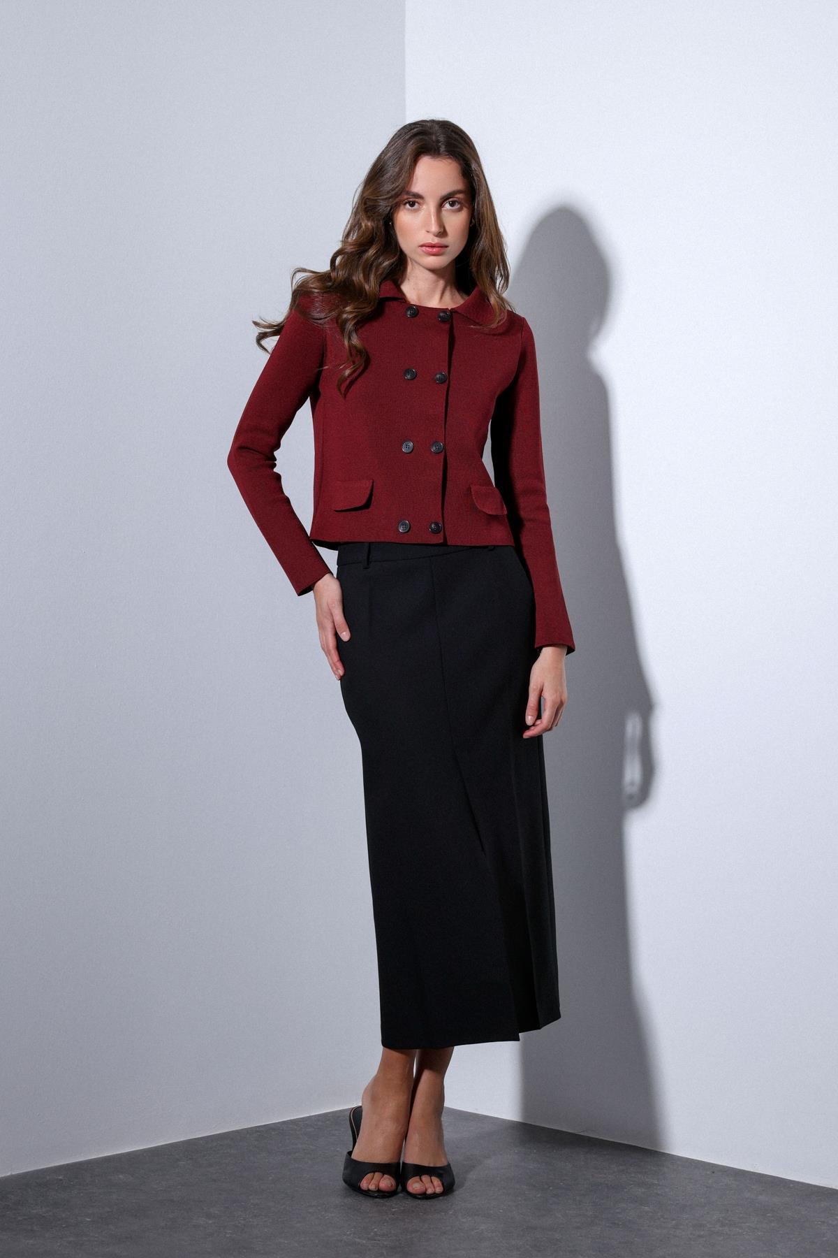 Antioch Bordo Kruvaze Kapama Kadın Triko Hırka