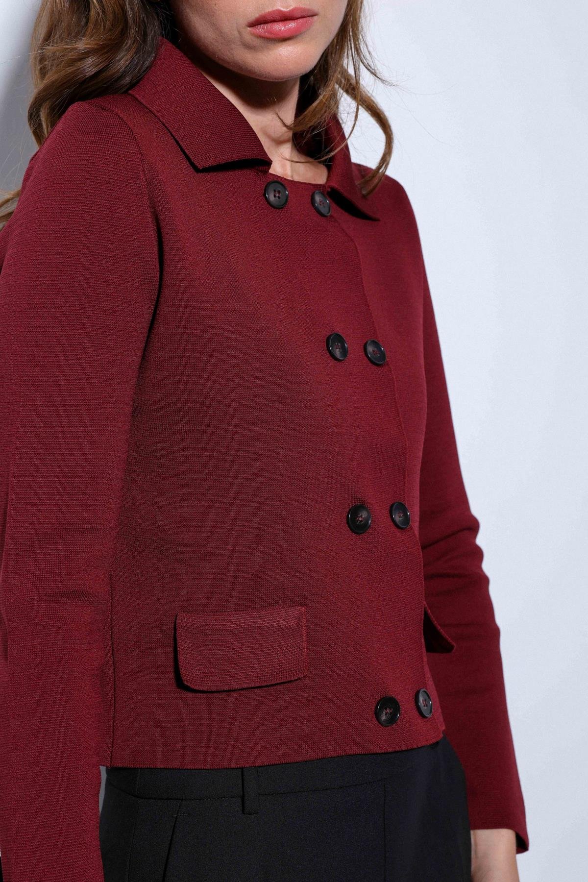 Antioch Bordo Kruvaze Kapama Kadın Triko Hırka