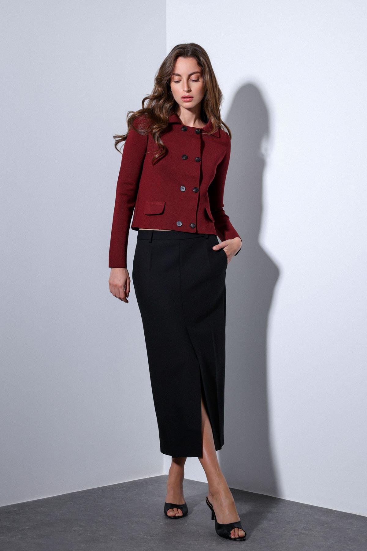 Antioch Bordo Kruvaze Kapama Kadın Triko Hırka