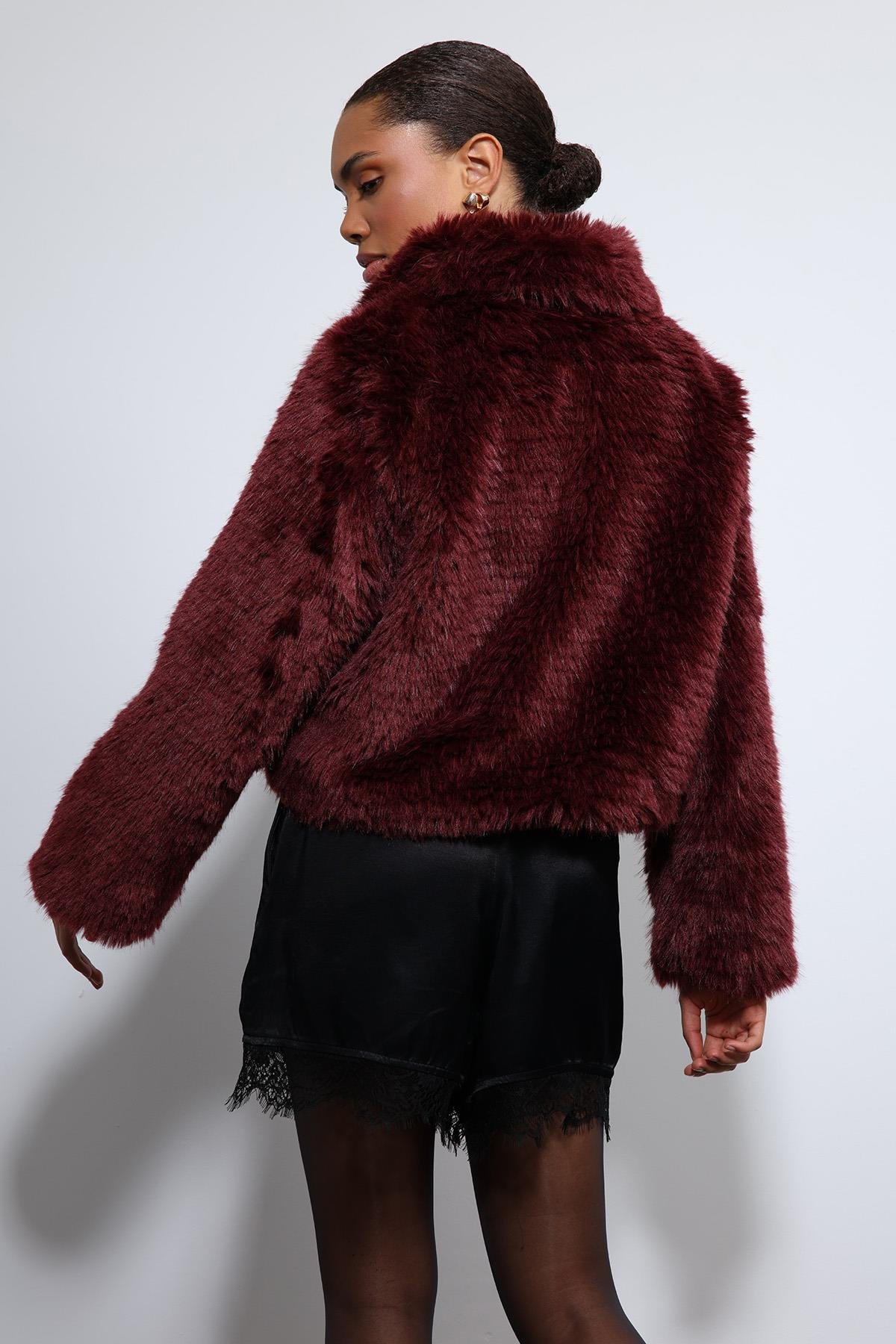 Antioch Bordo Peluş Görünümlü Mont