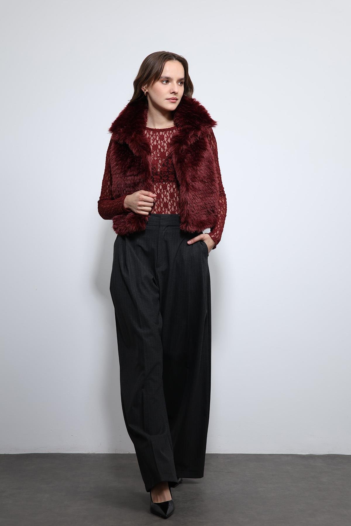 Antioch Bordo Peluş Görünümlü Yelek