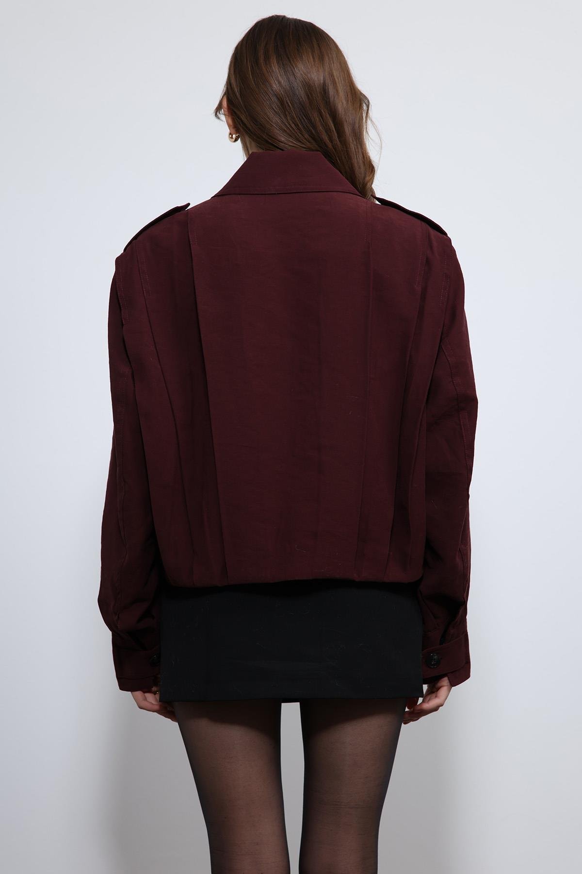 Antioch Bordo Pile Detaylı Dik Yaka Mont