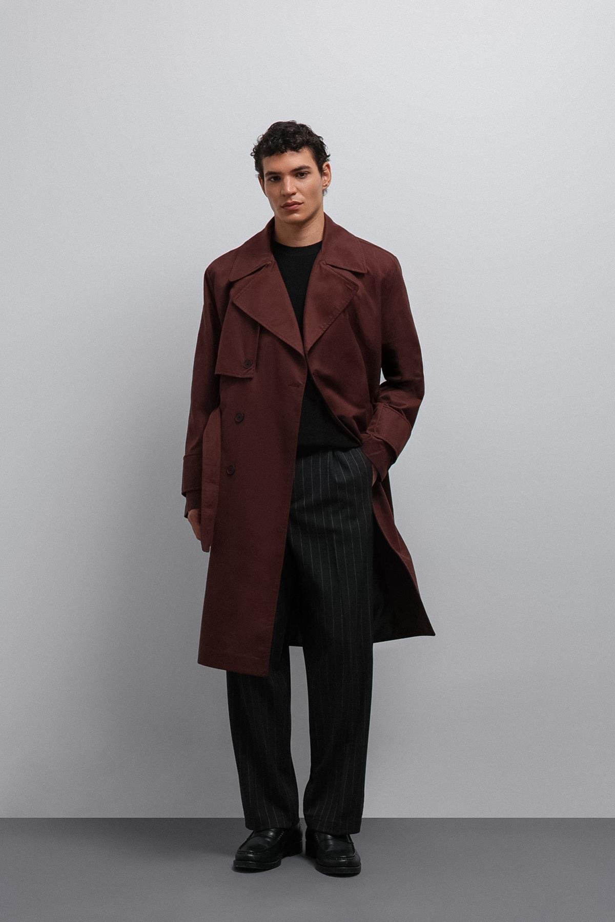 Antioch Bordo Relax Fit Erkek Trençkot