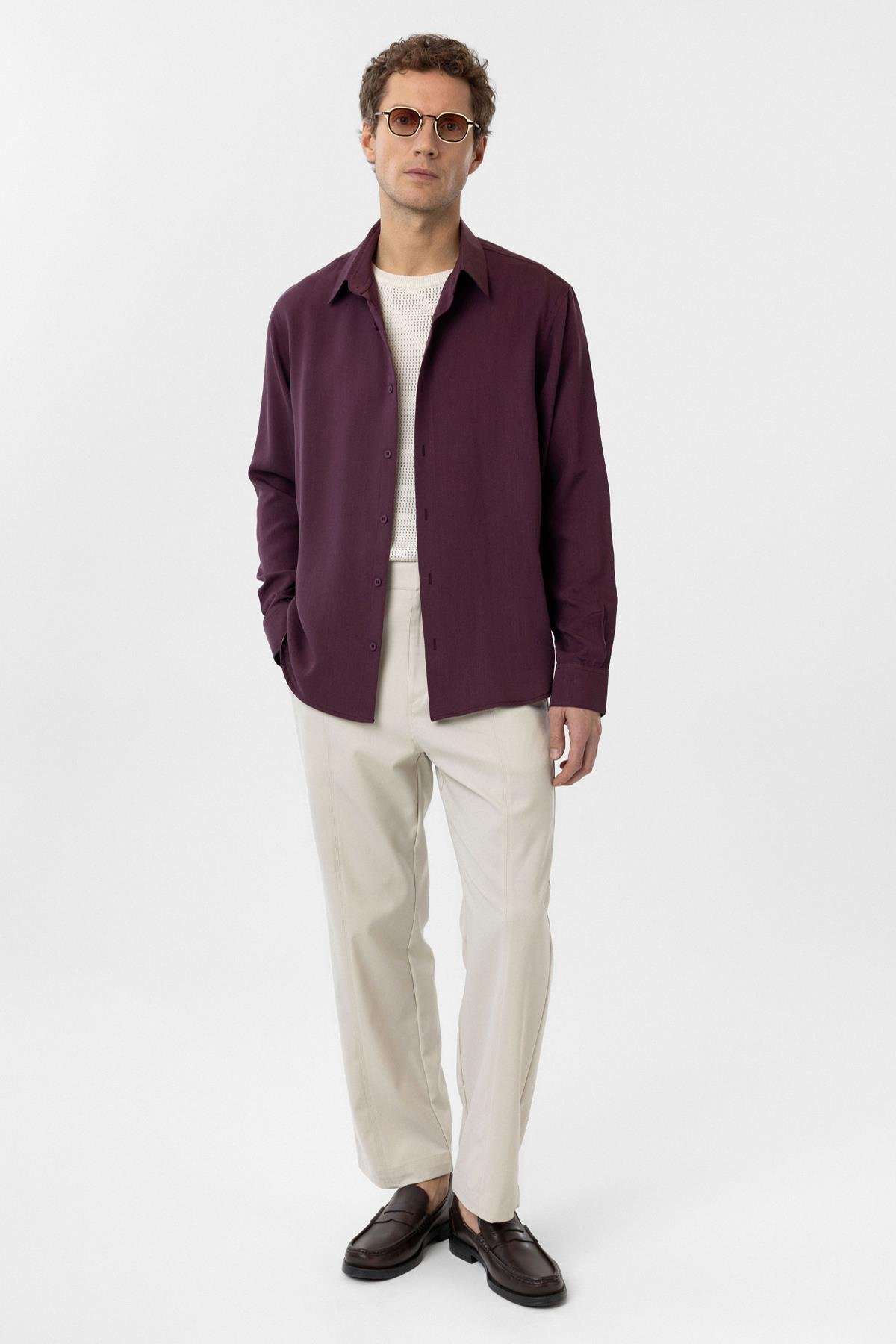 Antioch Bordo Relax Fit Liyosel Kumaş Erkek Gömlek