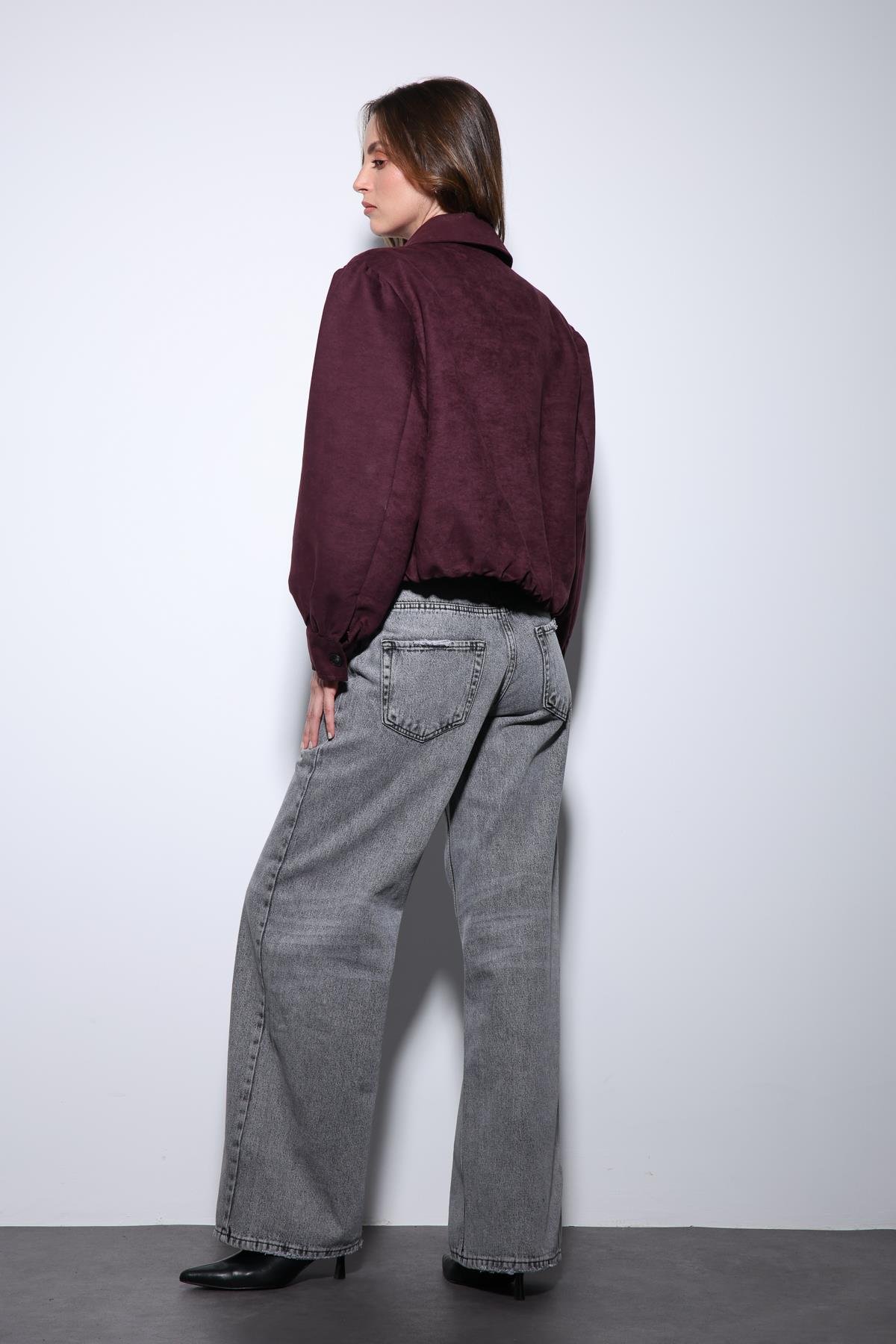 Antioch Bordo Süet Görünümlü Bomber Kadın Ceket