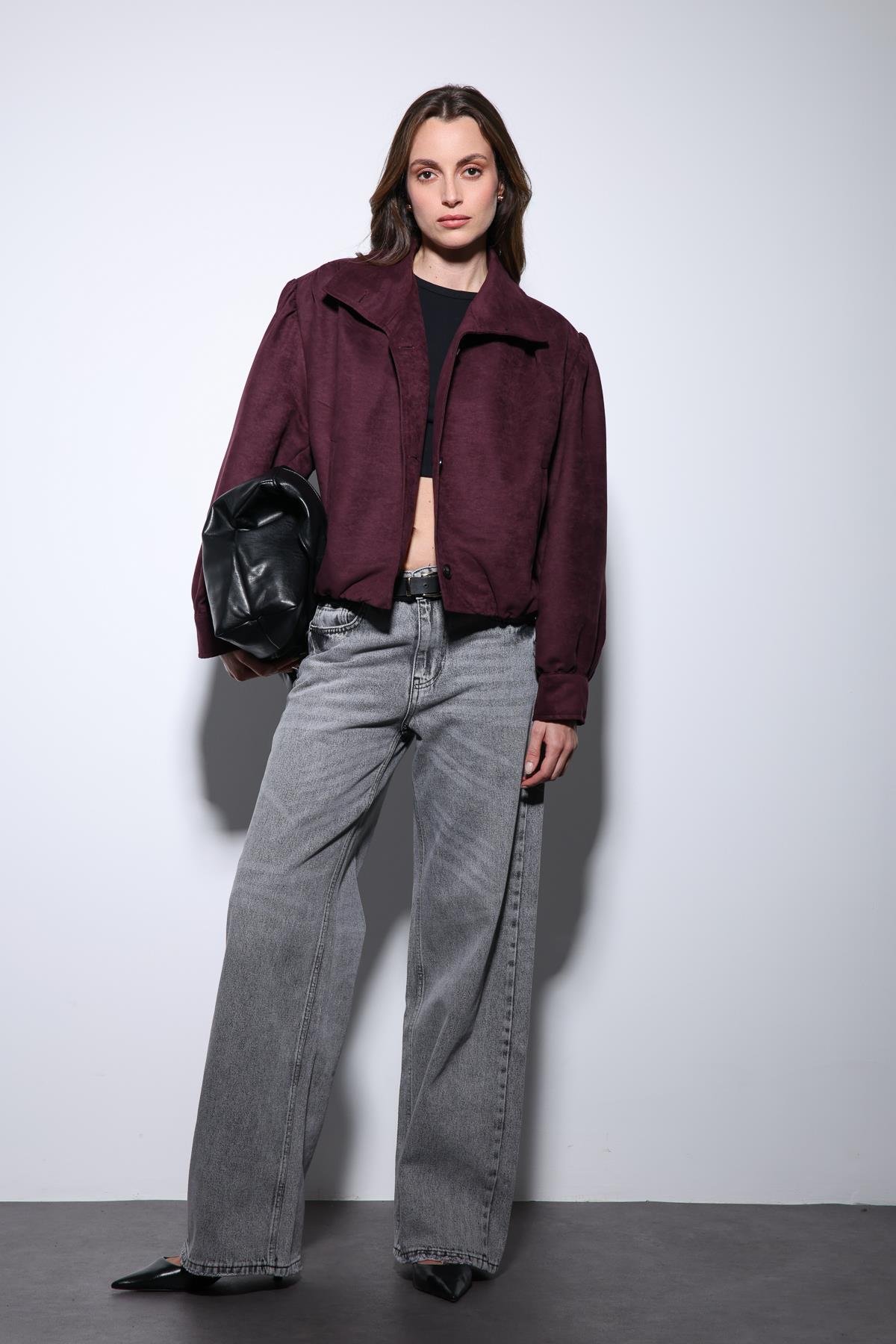 Antioch Bordo Süet Görünümlü Bomber Kadın Ceket