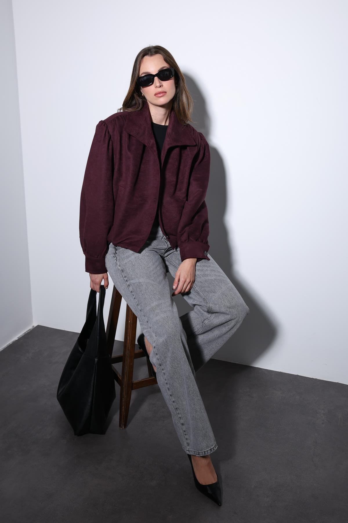 Antioch Bordo Süet Görünümlü Bomber Kadın Ceket