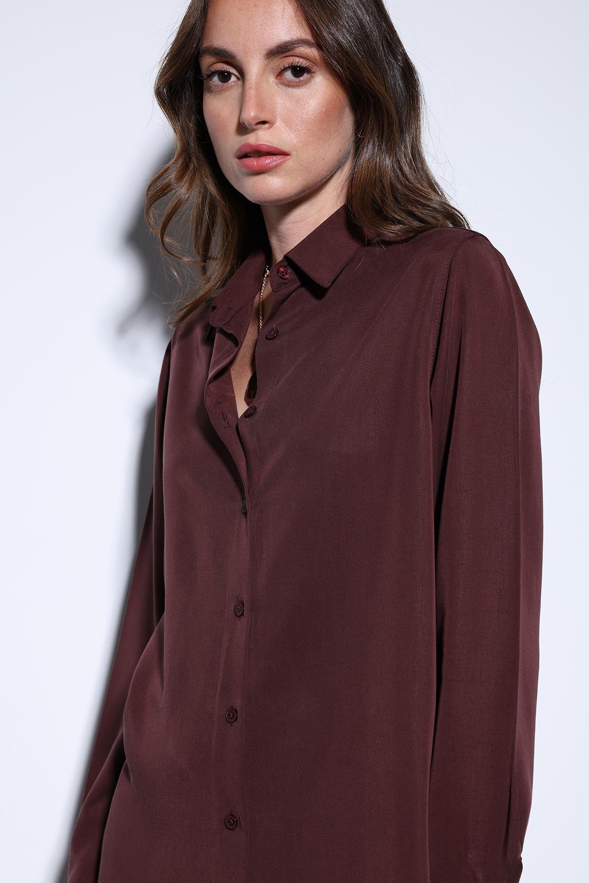 Antioch Bordo Tensel Kadın Gömlek