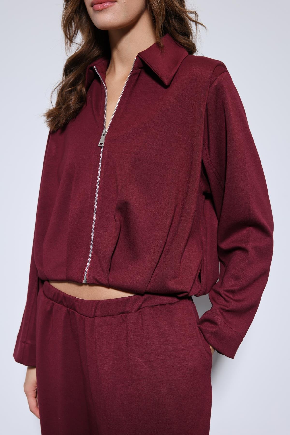 Antioch Bordo Volümlü Ceket ve Paça Lastikli Eşofman Takım