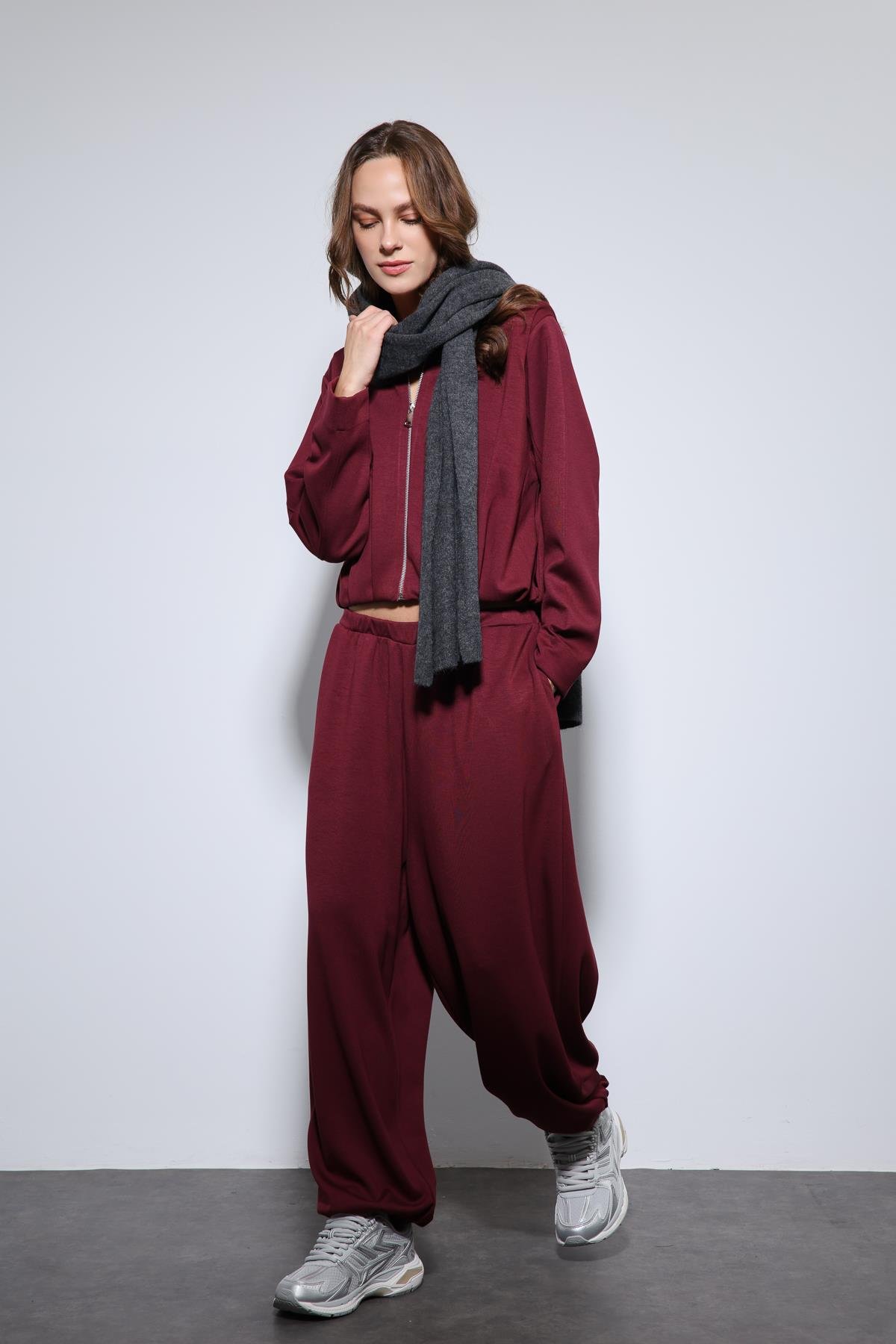 Antioch Bordo Volümlü Ceket ve Paça Lastikli Eşofman Takım