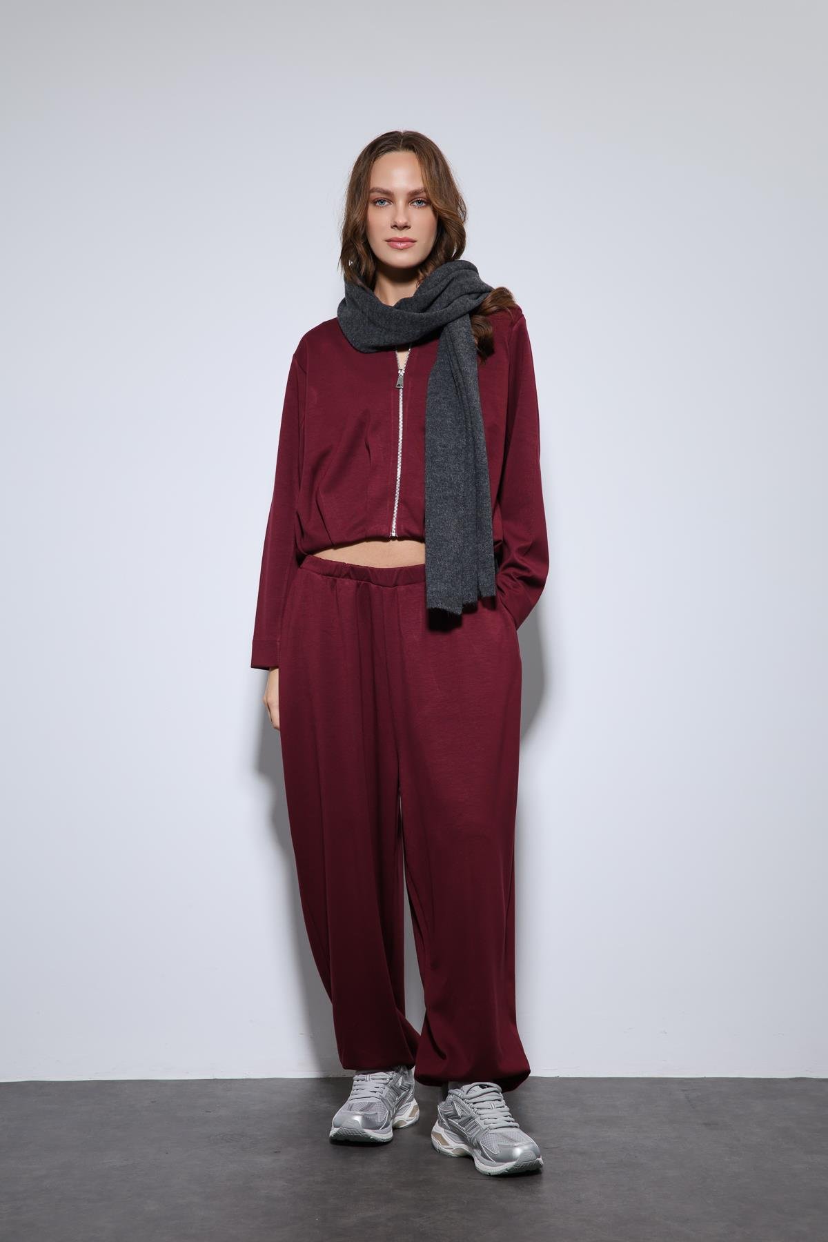 Antioch Bordo Volümlü Ceket ve Paça Lastikli Eşofman Takım