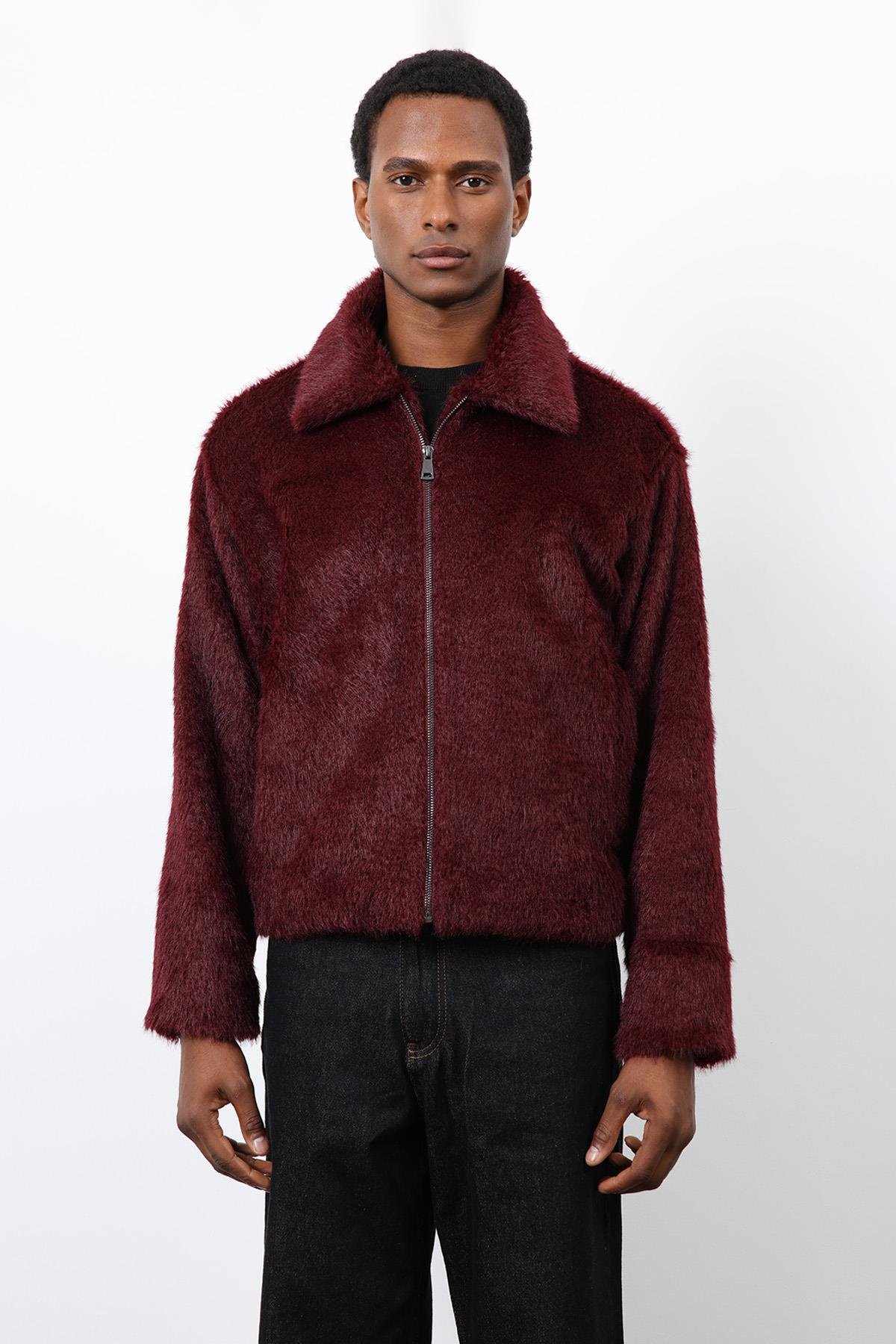 Antioch Bordo Yumuşak Dokulu Erkek Mont