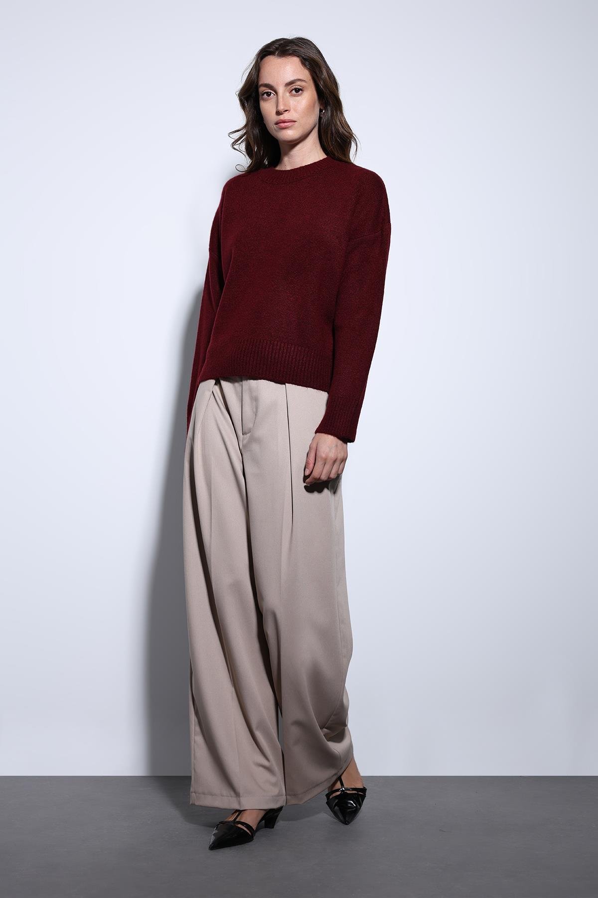 Antioch Bordo Yün Karışımlı Kadın Kazak