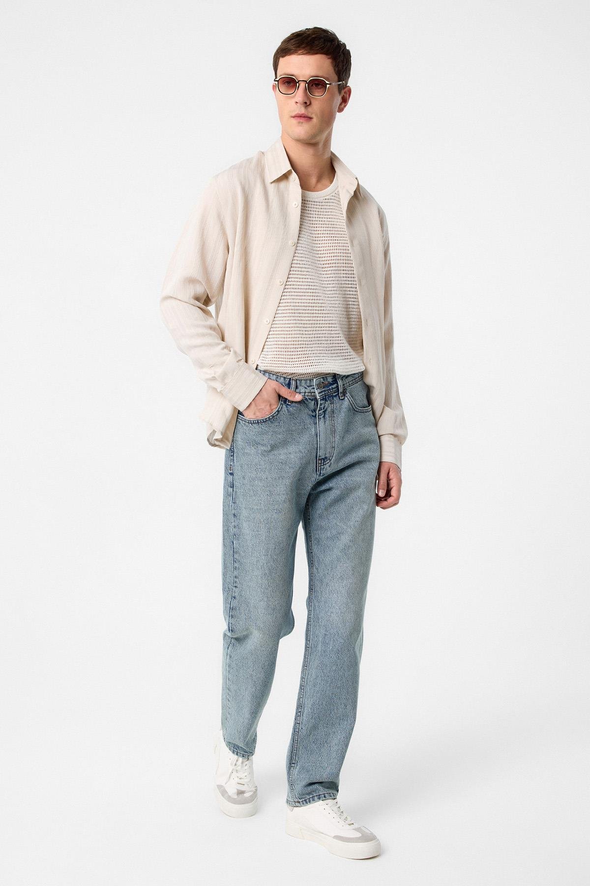 Antioch Buz Mavisi Yüksek Bel Regular Fit Erkek Kot Pantolon