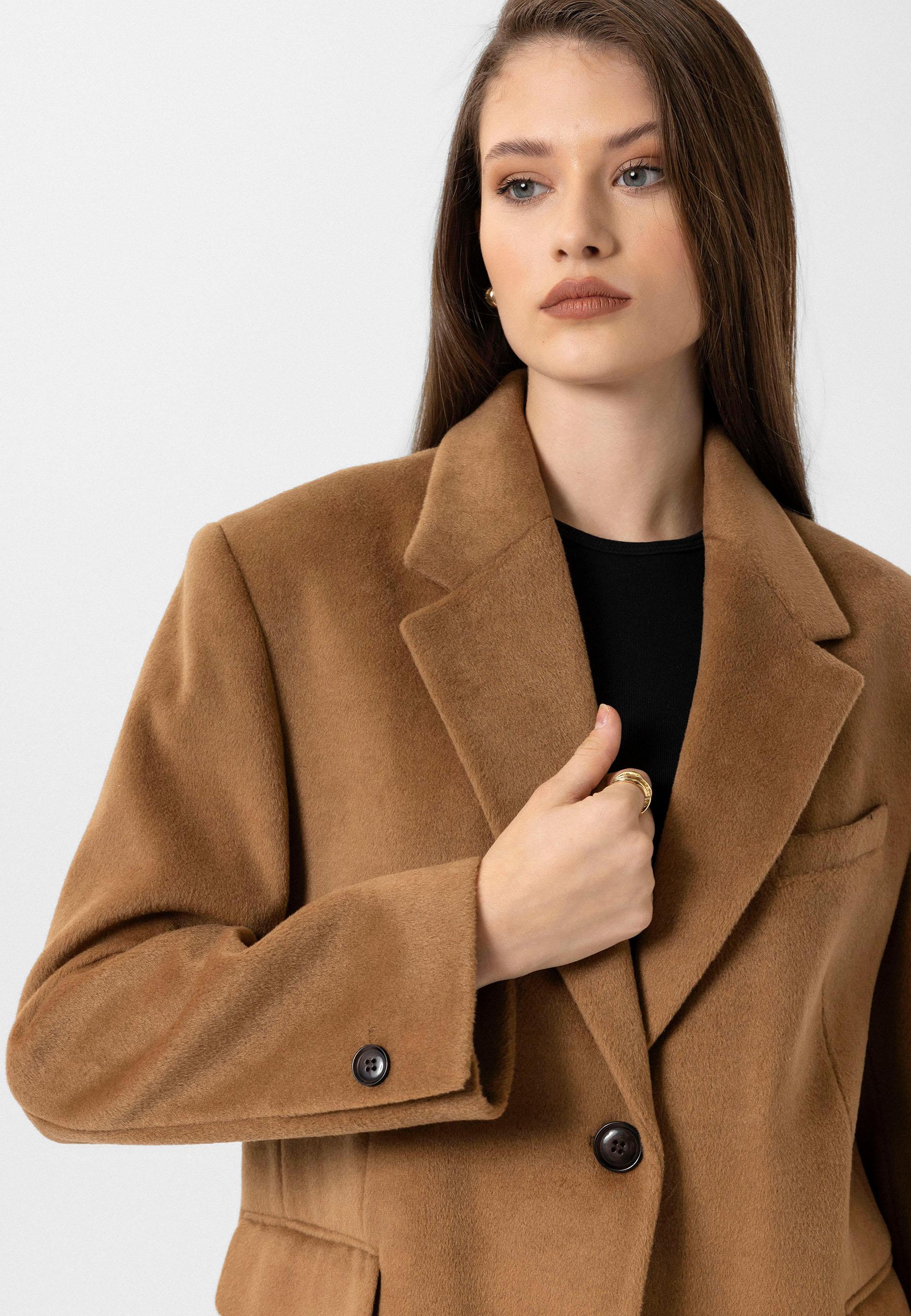 Antioch Camel Kadın Yün Karışımlı Blazer Ceket