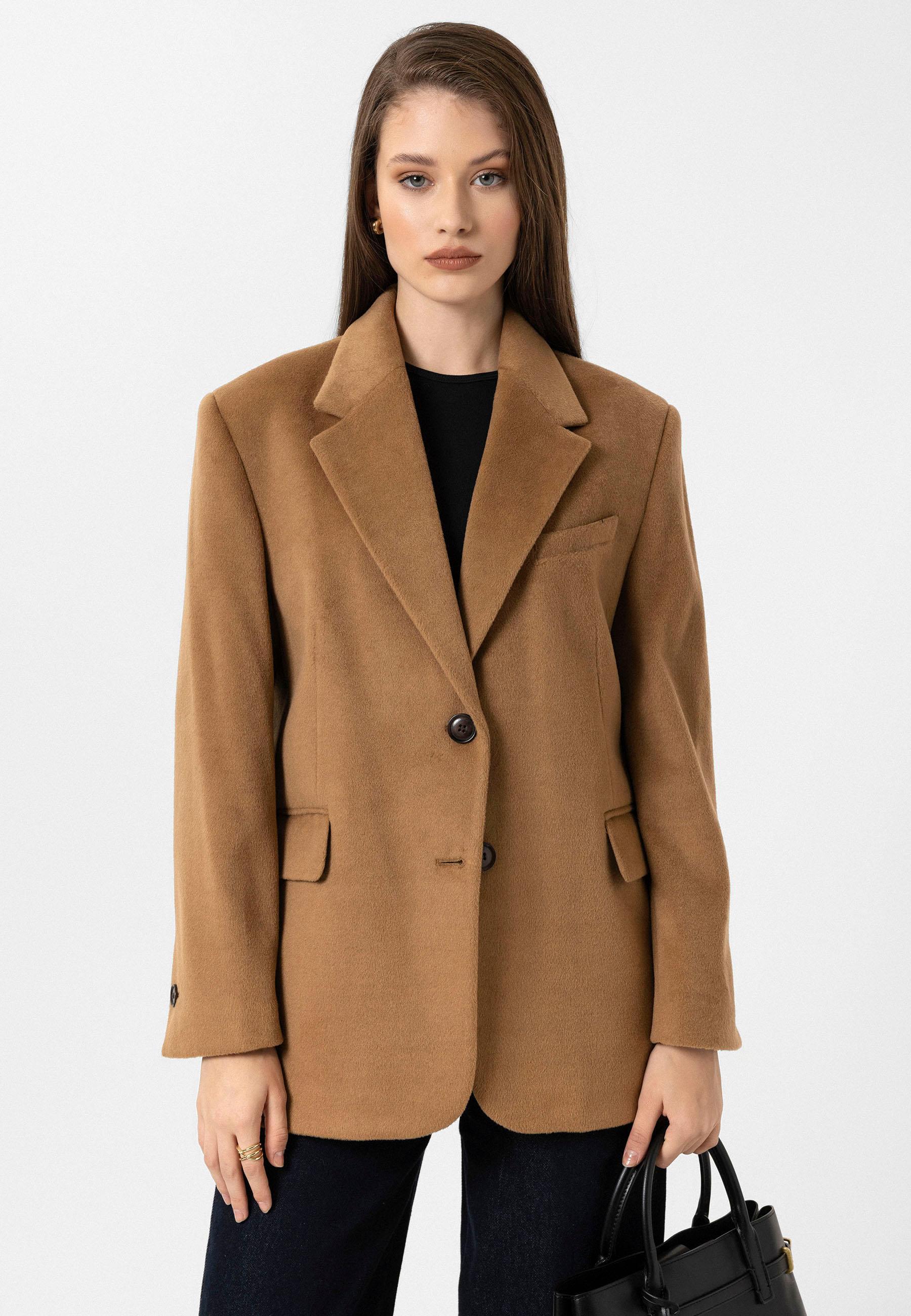 Antioch Camel Kadın Yün Karışımlı Blazer Ceket