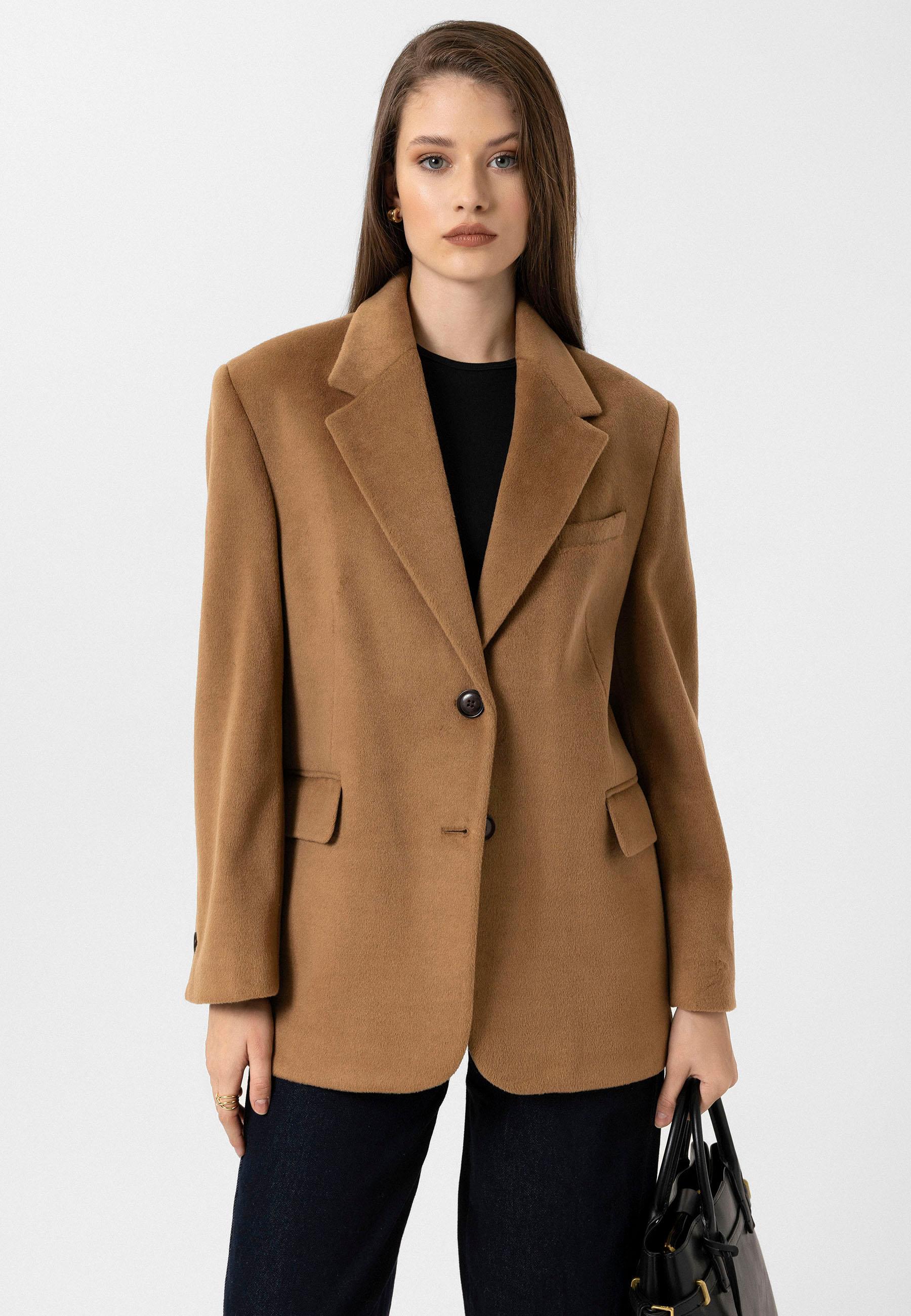 Antioch Camel Kadın Yün Karışımlı Blazer Ceket