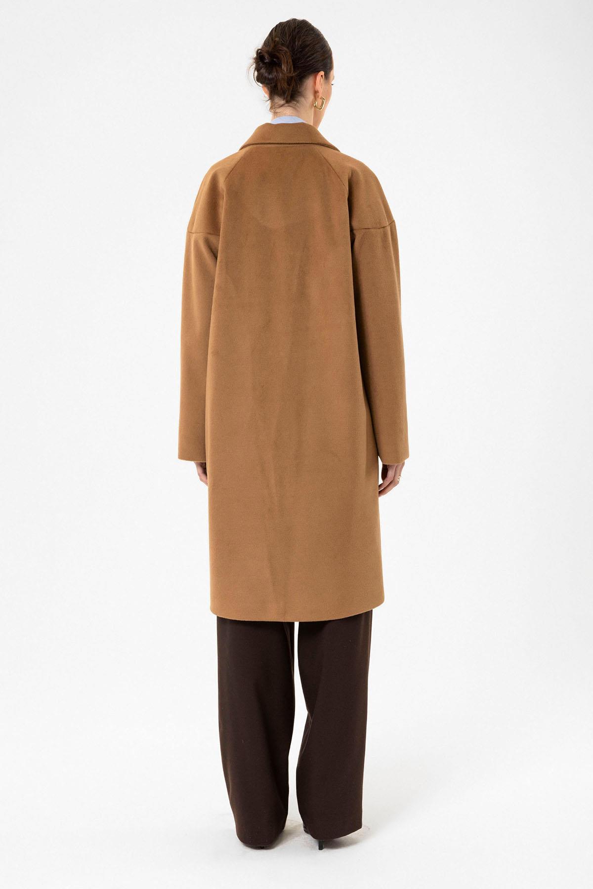 Antioch Camel Kadın Yün Karışımlı Dokulu Kaban